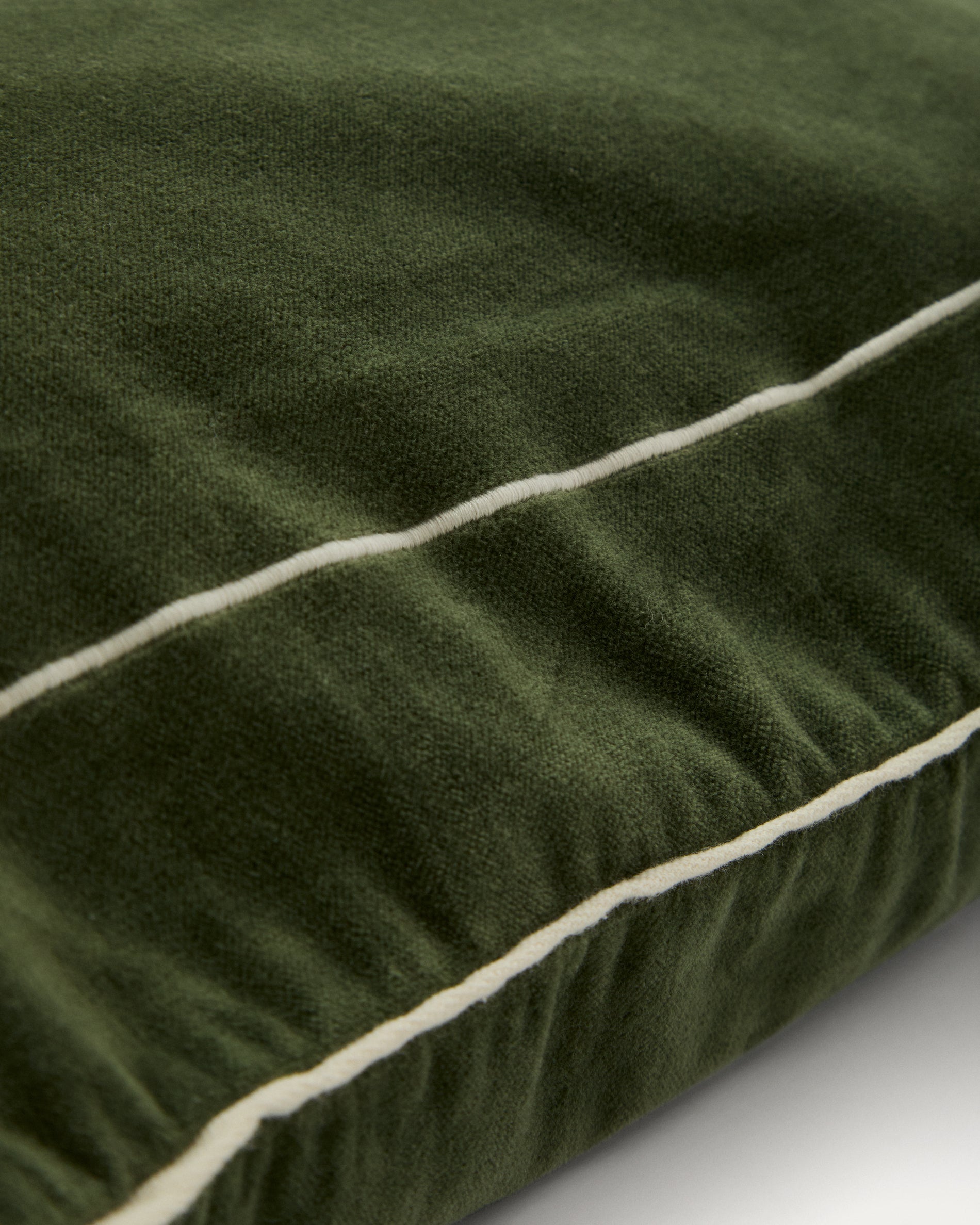 Tivani green embroidered velvet cushion cover with contrasting trim 45 x 45cm - Detail