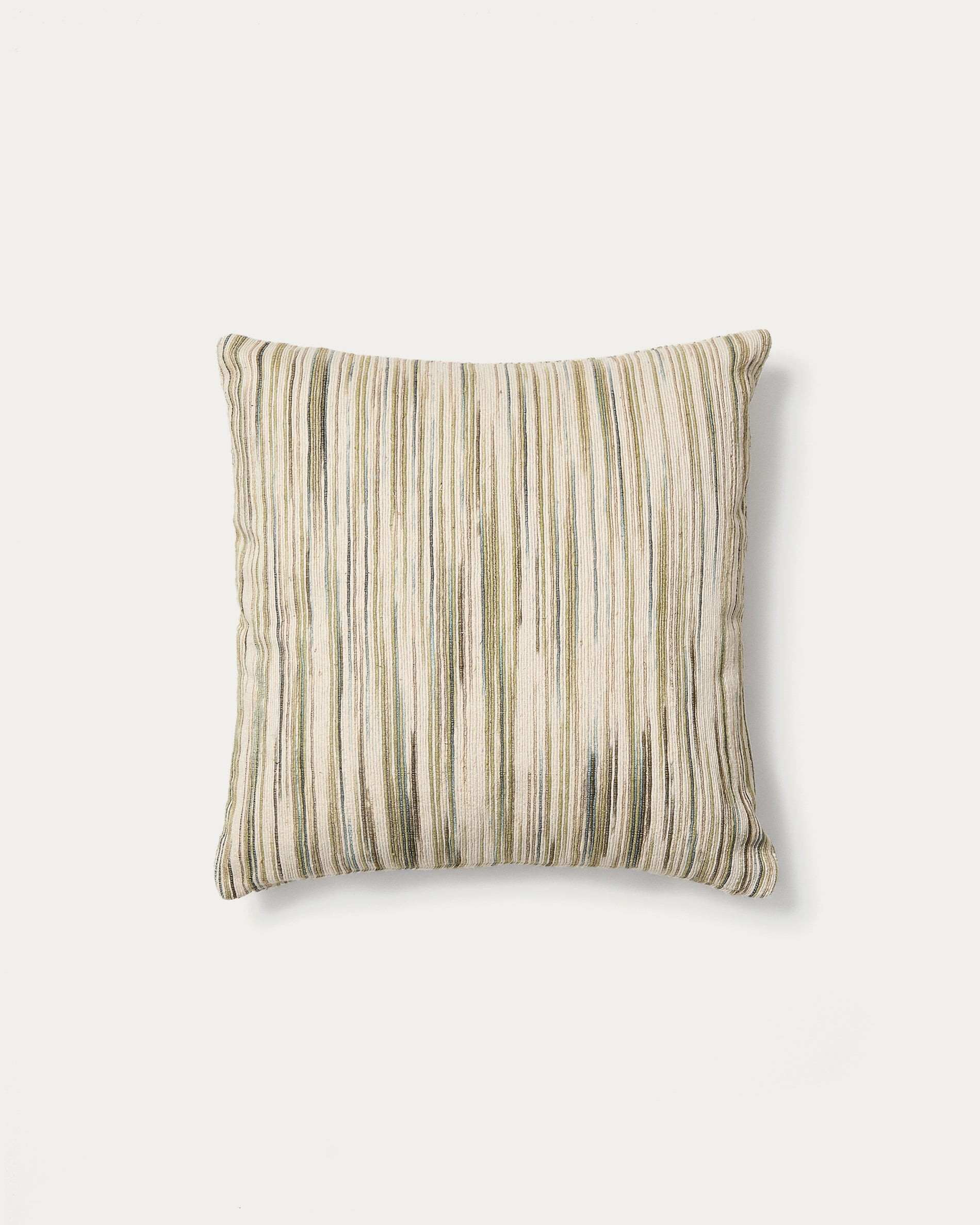 Zilora green and beige striped silk blend jacquard cushion cover 45 x 45cm - Product View