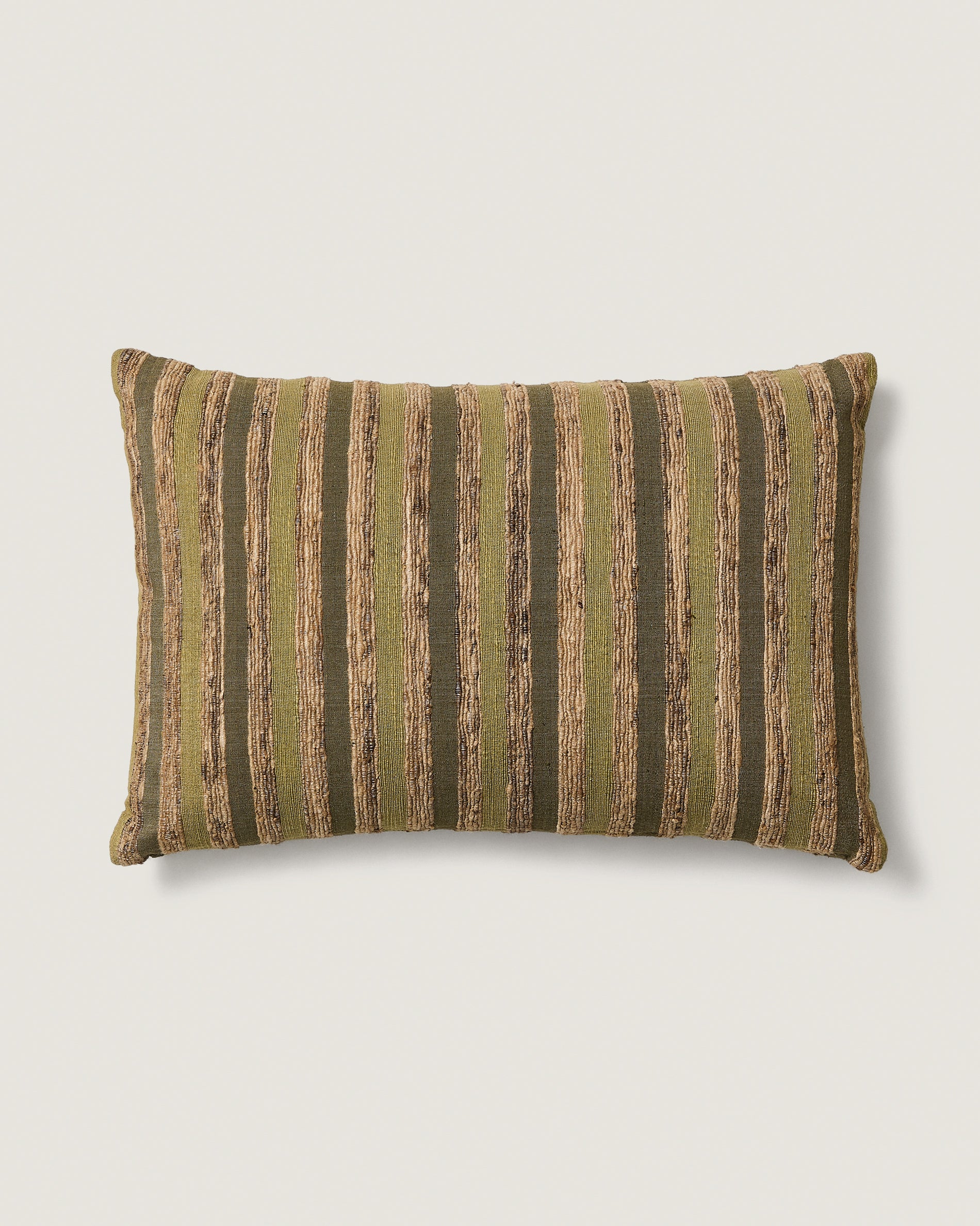 Dorevi green striped silk blend jacquard cushion cover 40 x 60cm - Product View