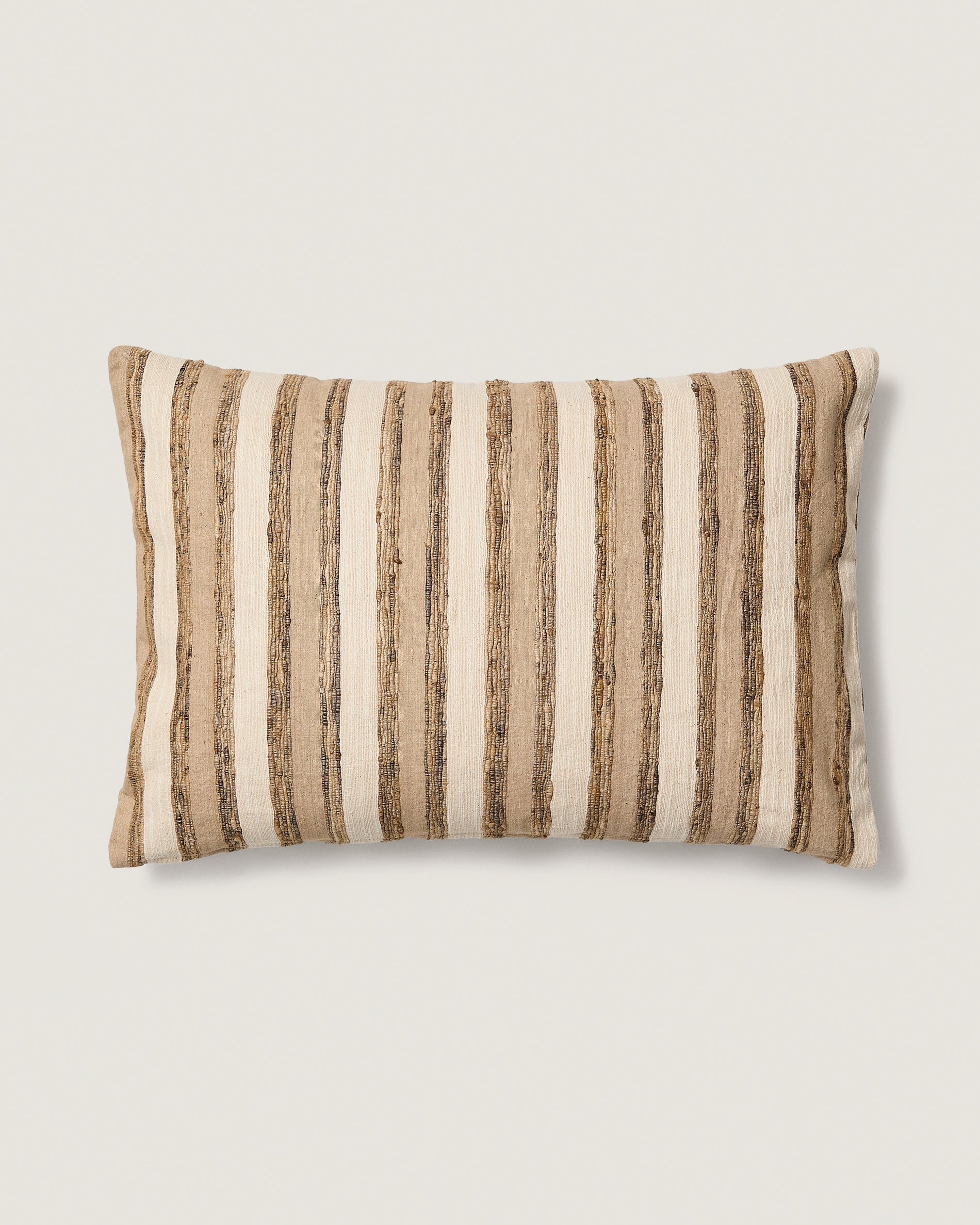 Dorevi ecru striped silk blend jacquard cushion cover 40 x 60cm - Product View
