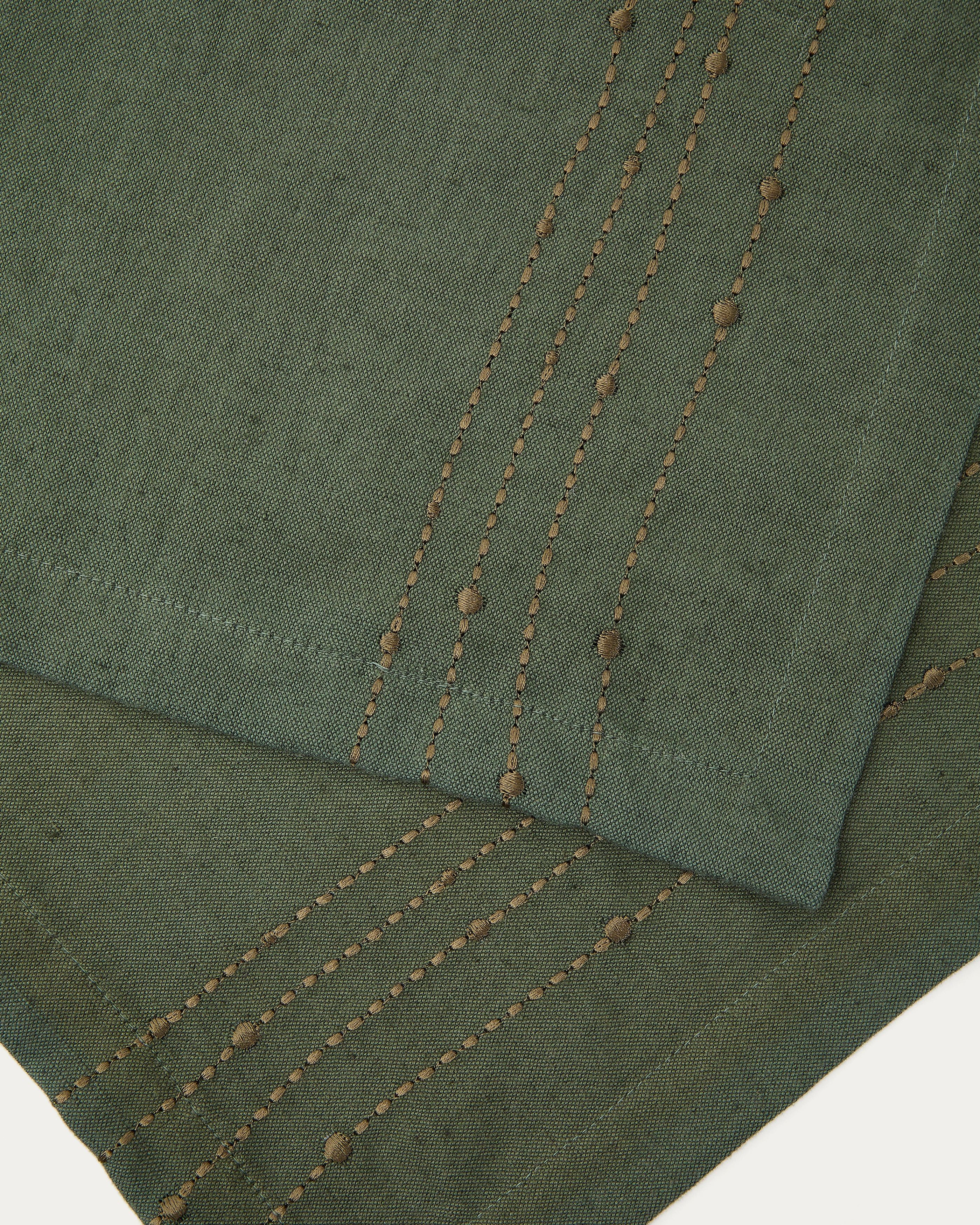 Flia set of 2 green linen and cotton napkins with gold lurex embroidery detail 30 x 30cm - Detail