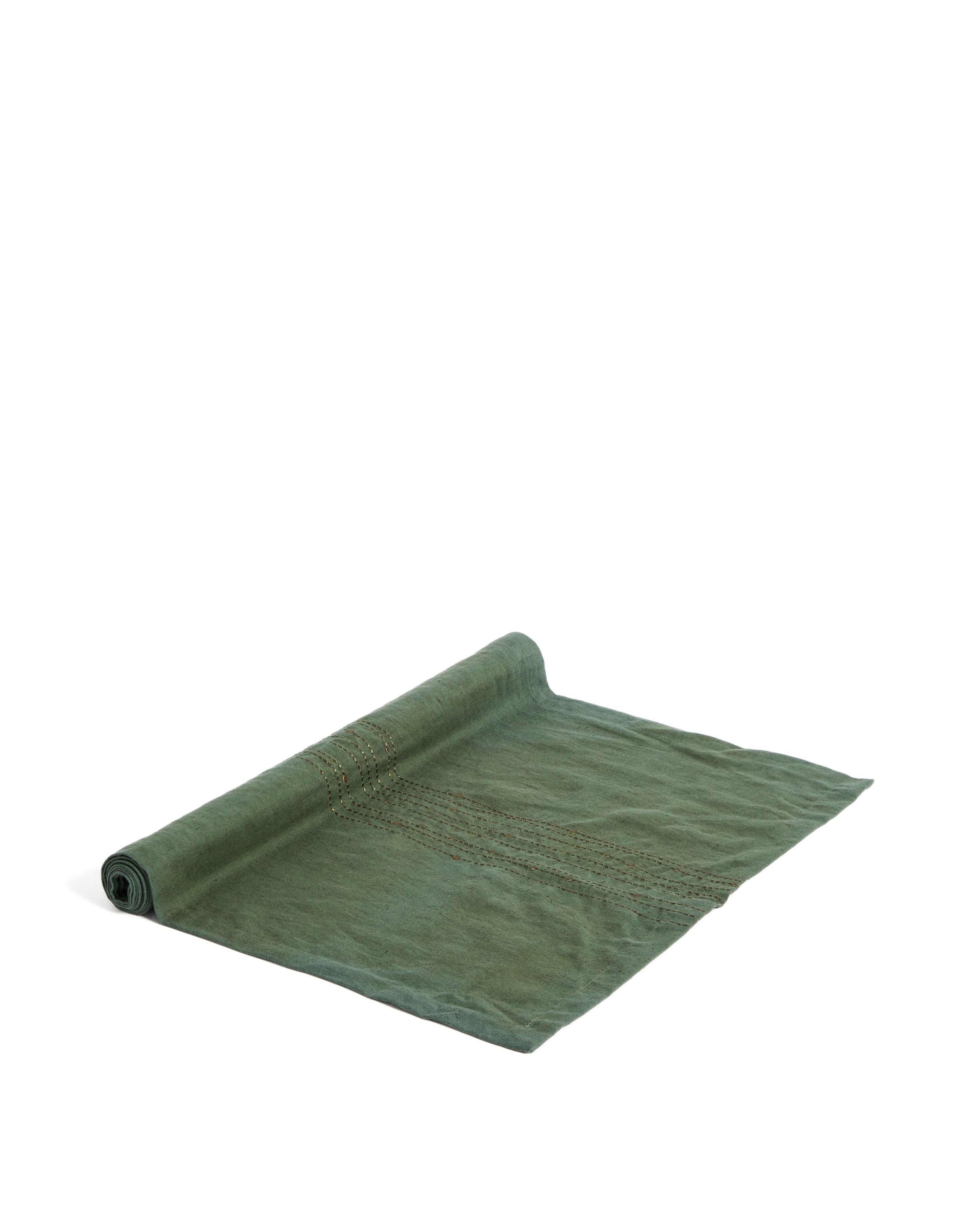Flia linen and cotton table runner in green, with green lurex embroidery detail 50 x 150cm. - Product Image