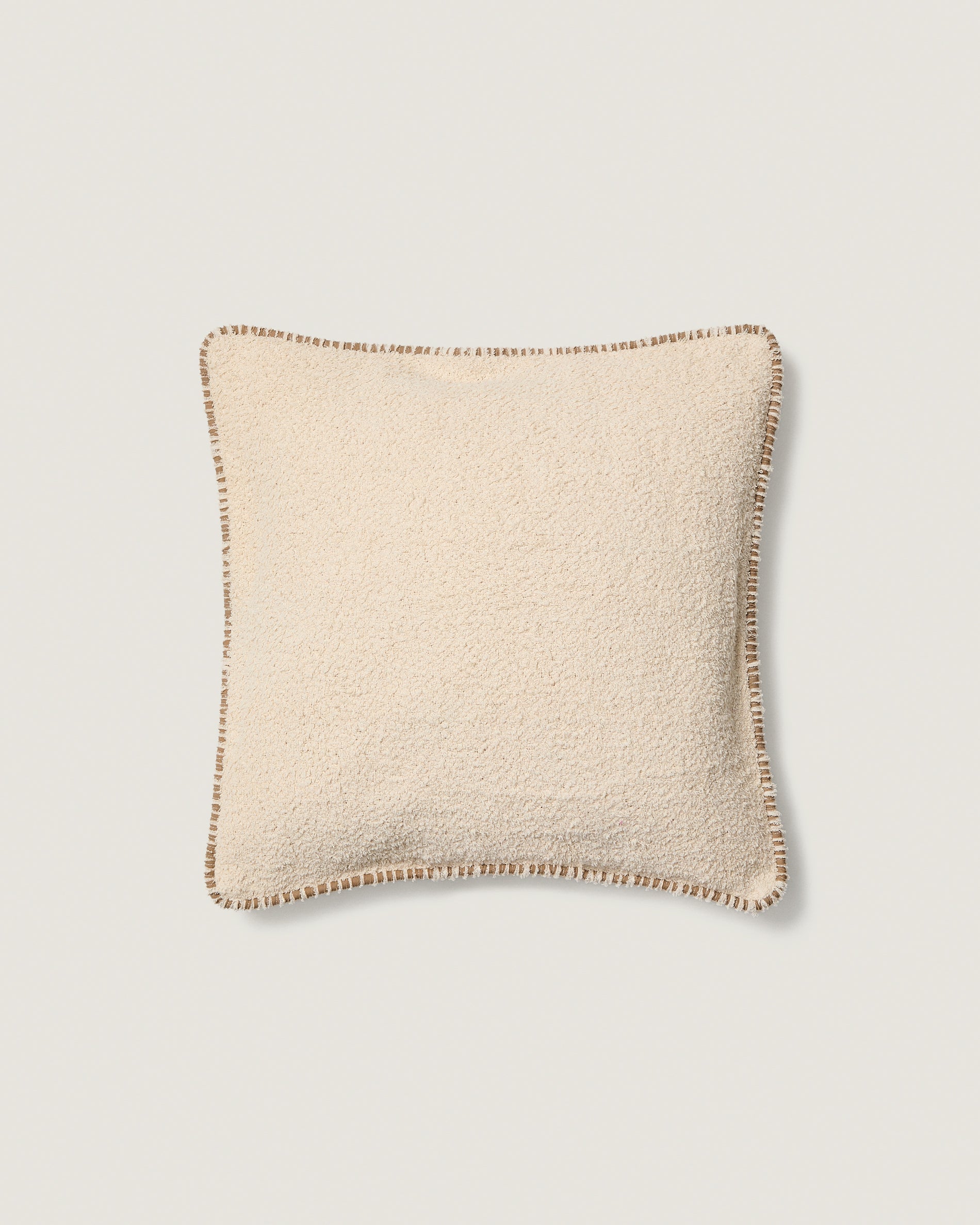 Enari beige cotton cushion cover with contrasting brown trim 50 x 50cm - Product View