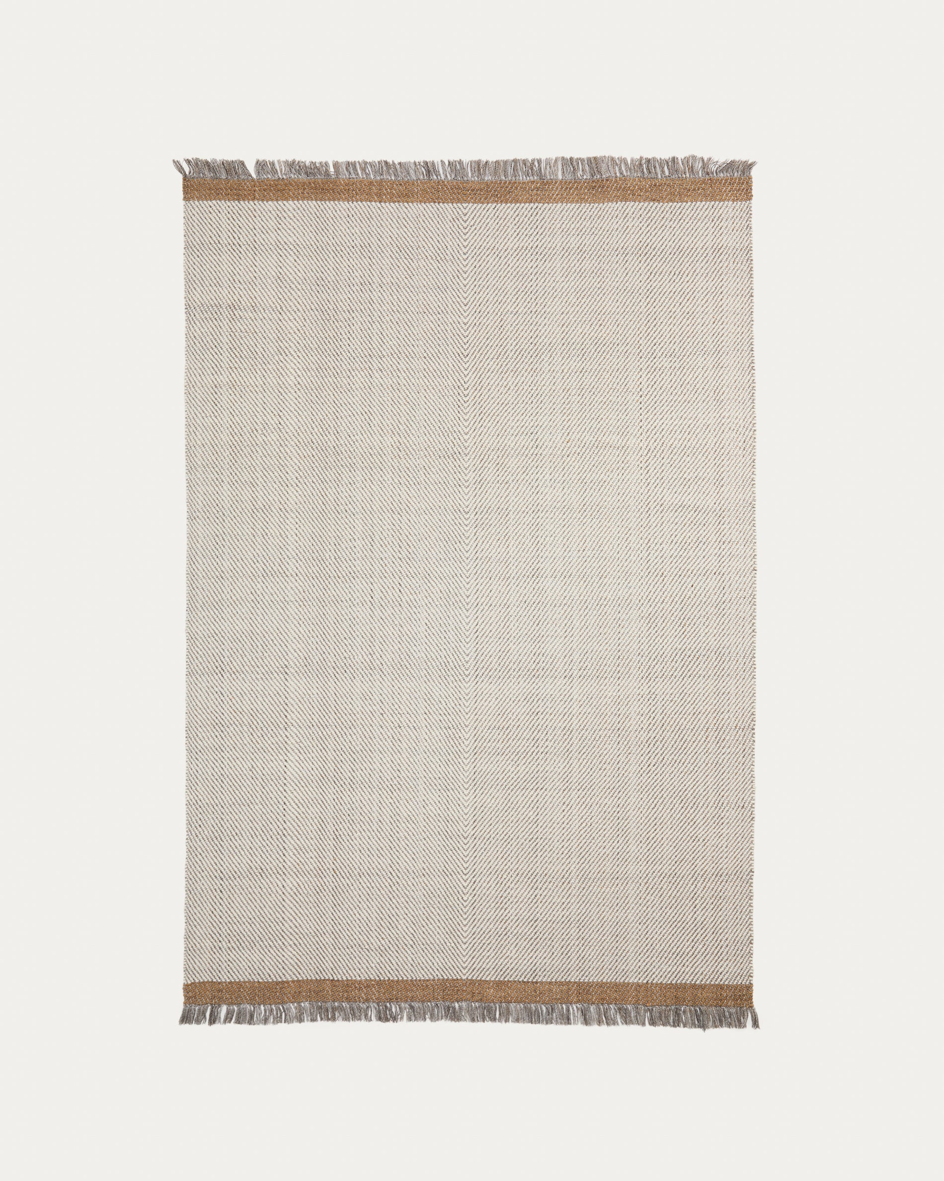 Brina beige herringbone jacquard wool rug 230 x 160cm - Product View