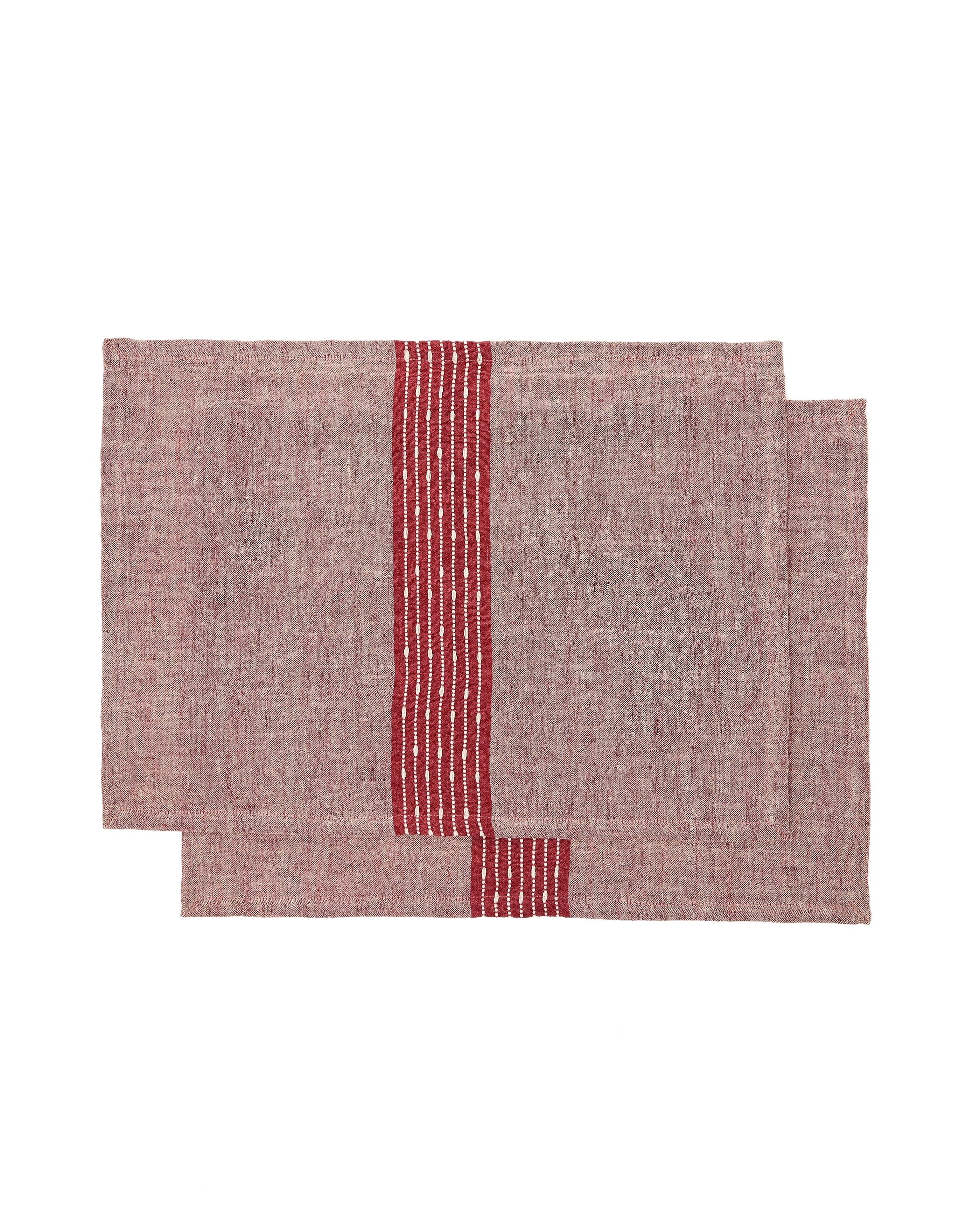 Calena set of 2 placemats linen jacquard with red central stripe 35 x 50 cm - Product Image
