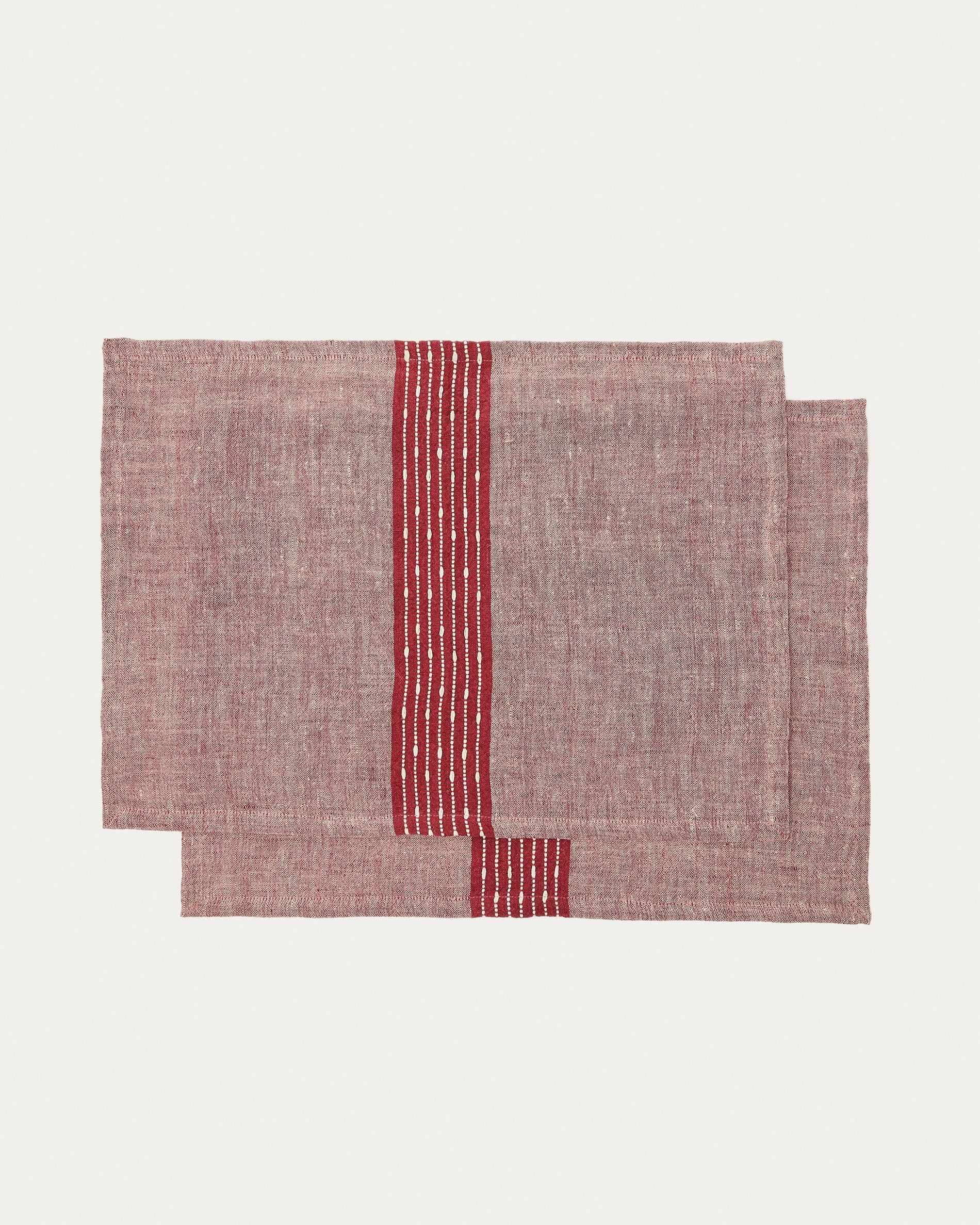 Calena set of 2 placemats linen jacquard with red central stripe 35 x 50 cm - Product View