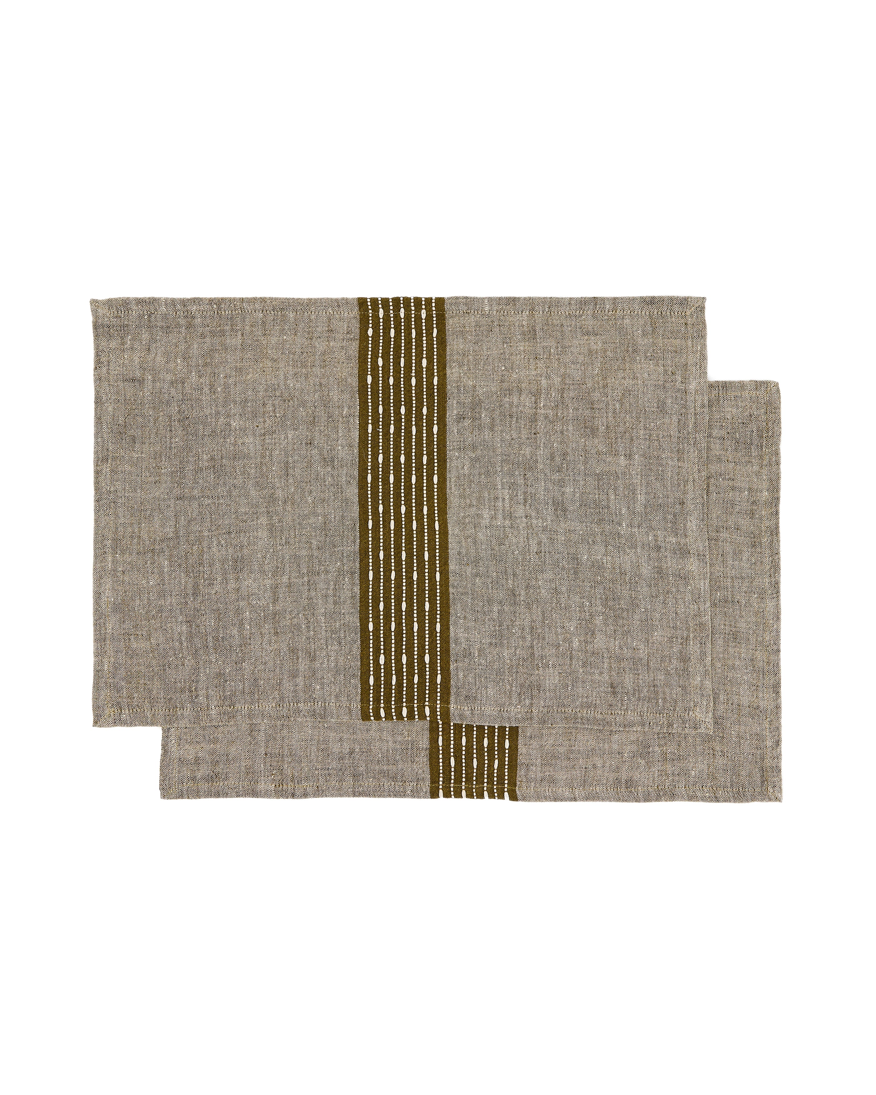 Calena set of 2 placemats linen jacquard with green central stripe 35 x 50 cm - Product Image