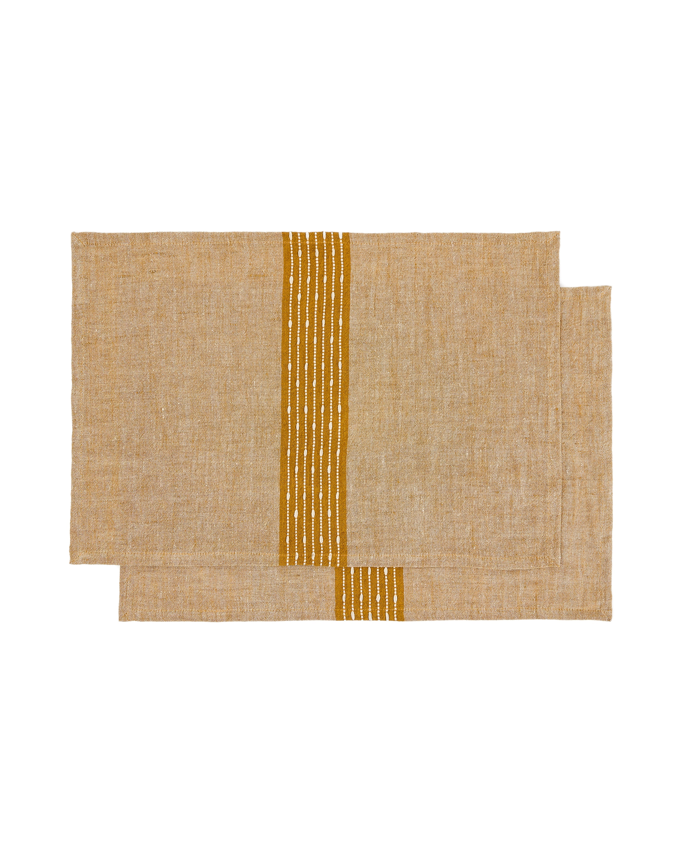 Calena set of 2 placemats linen jacquard with mustard central stripe 35 x 50 cm - Product Image