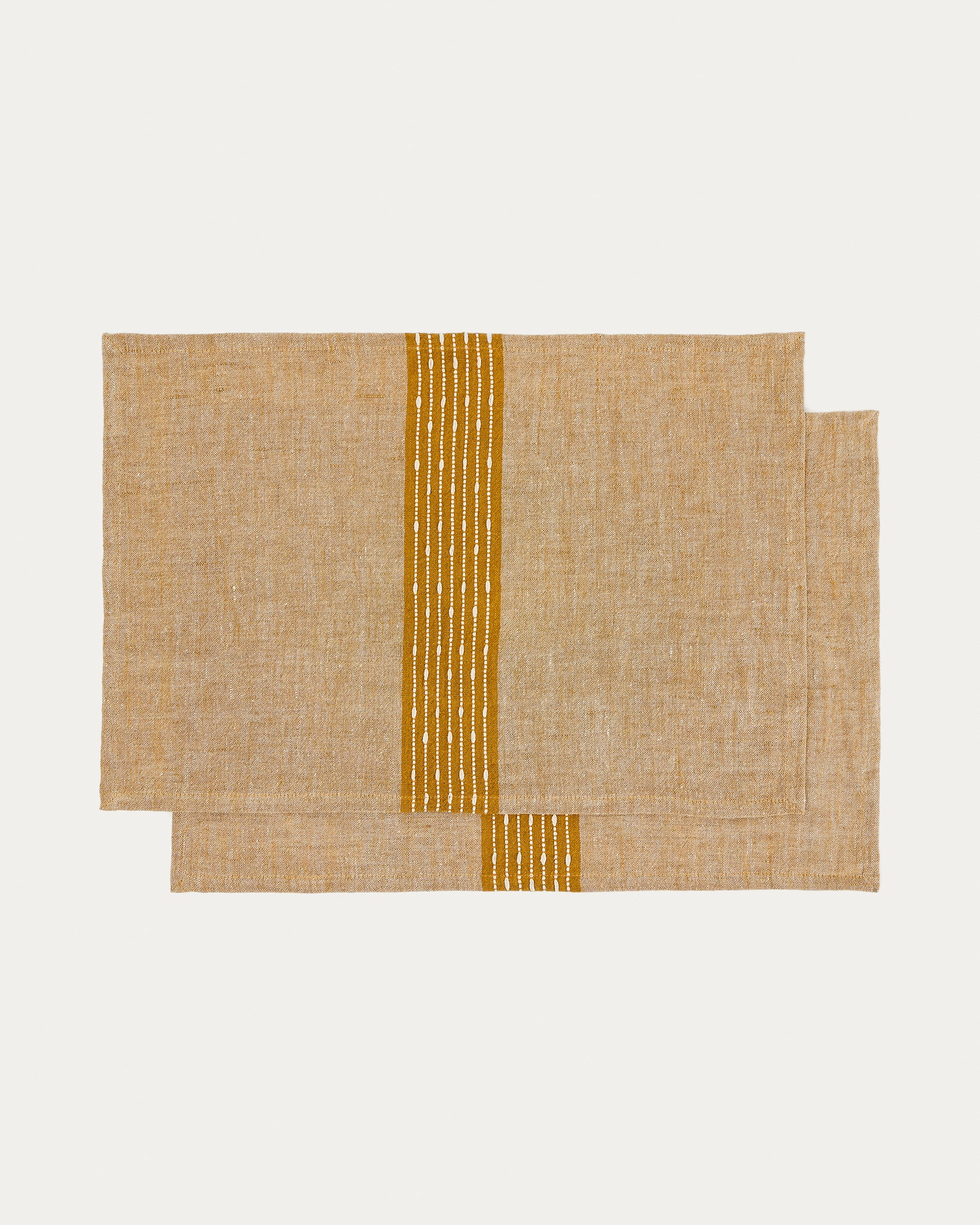 Calena set of 2 placemats linen jacquard with mustard central stripe 35 x 50 cm - Product View