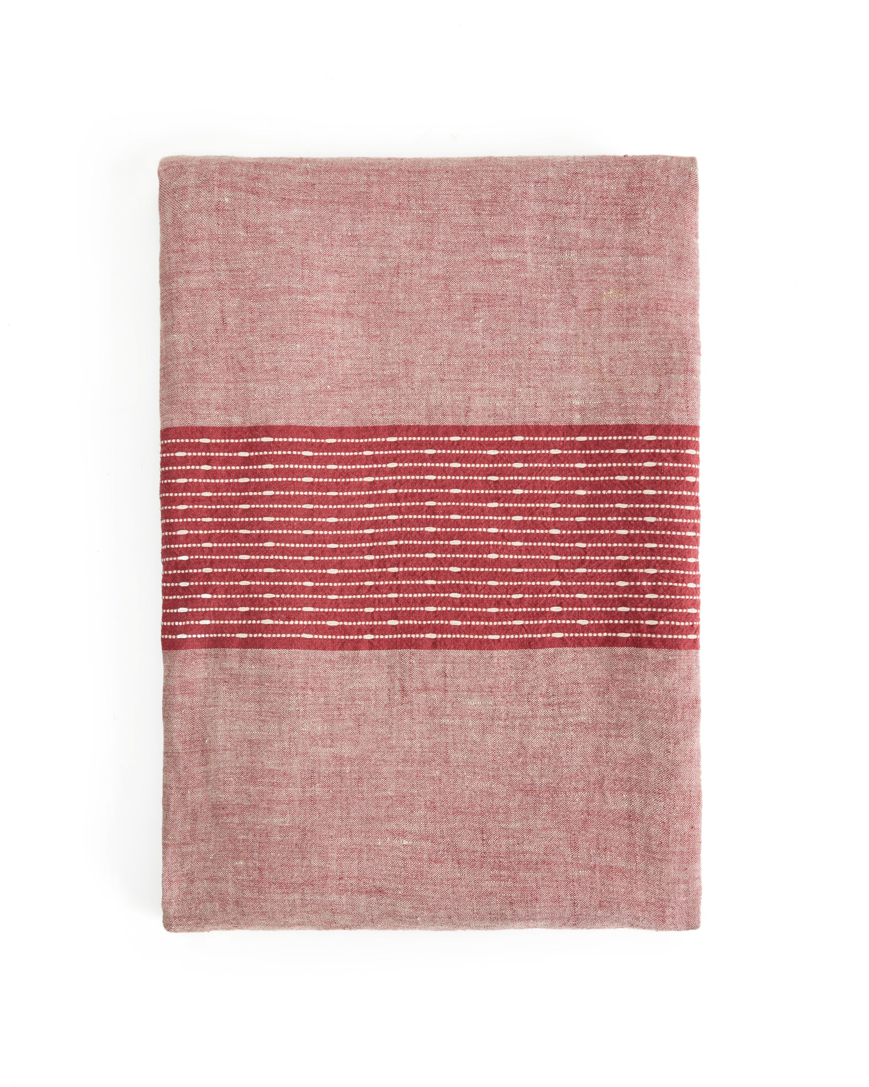 Calena linen jacquard tablecloth with red central stripe 150 x 250 cm - Product Image