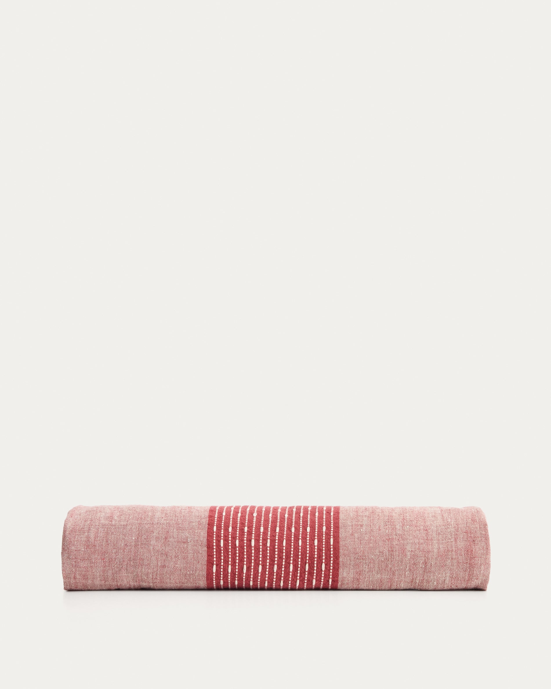 Calena linen jacquard tablecloth with red central stripe 150 x 250 cm - Product View