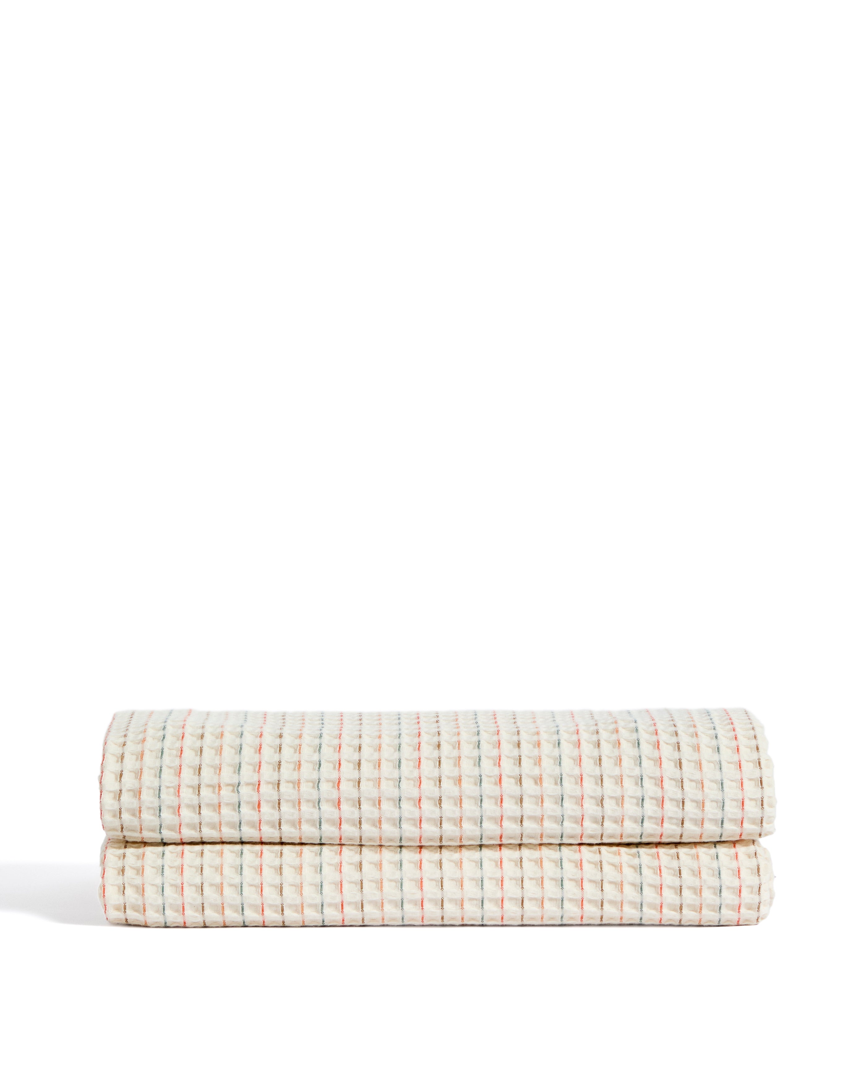Wufy 100% cotton waffle bedspread in a multicoloured stripe for 90 cm bed - Product Image
