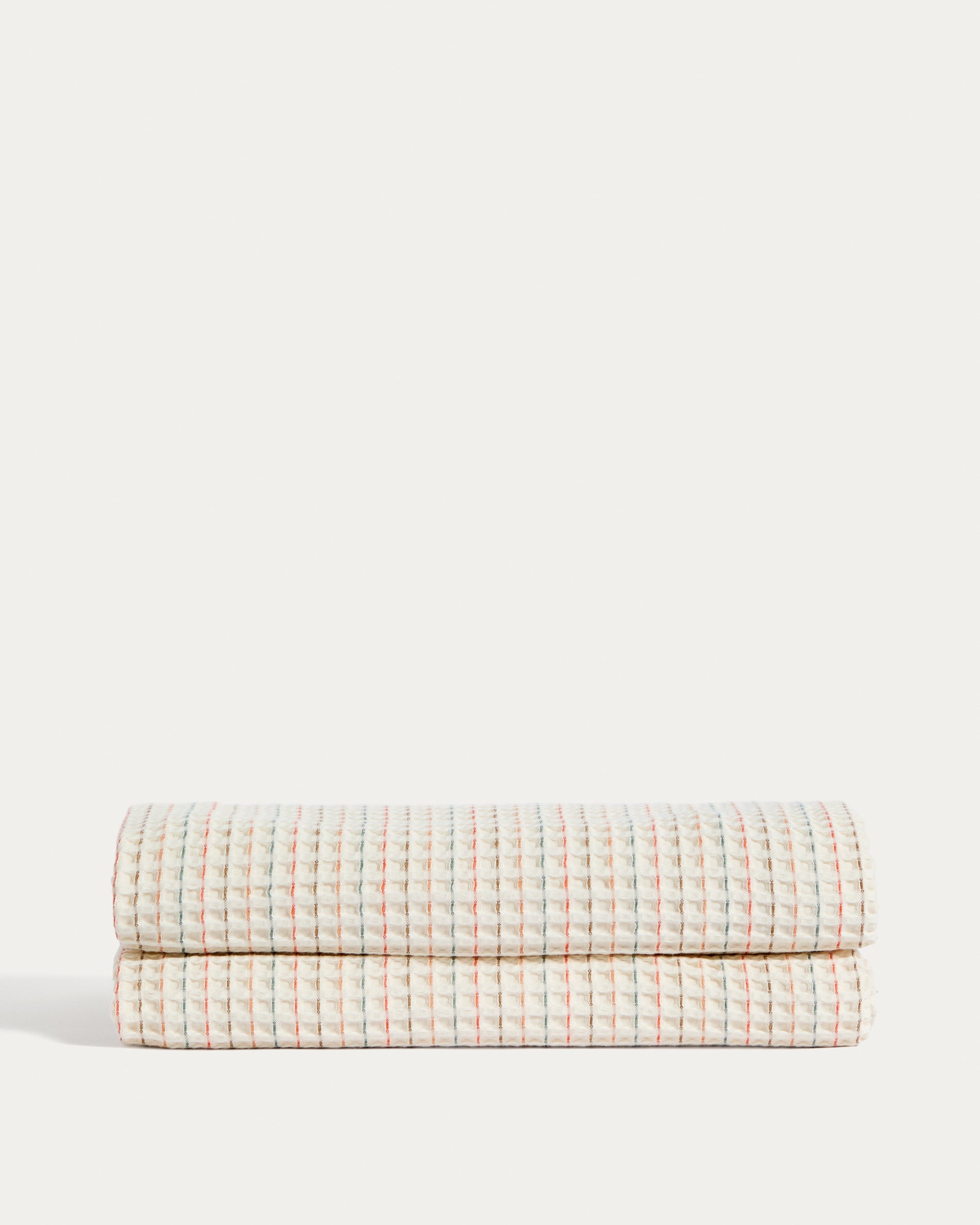 Wufy 100% cotton waffle bedspread in a multicoloured stripe for 90 cm bed - Product View