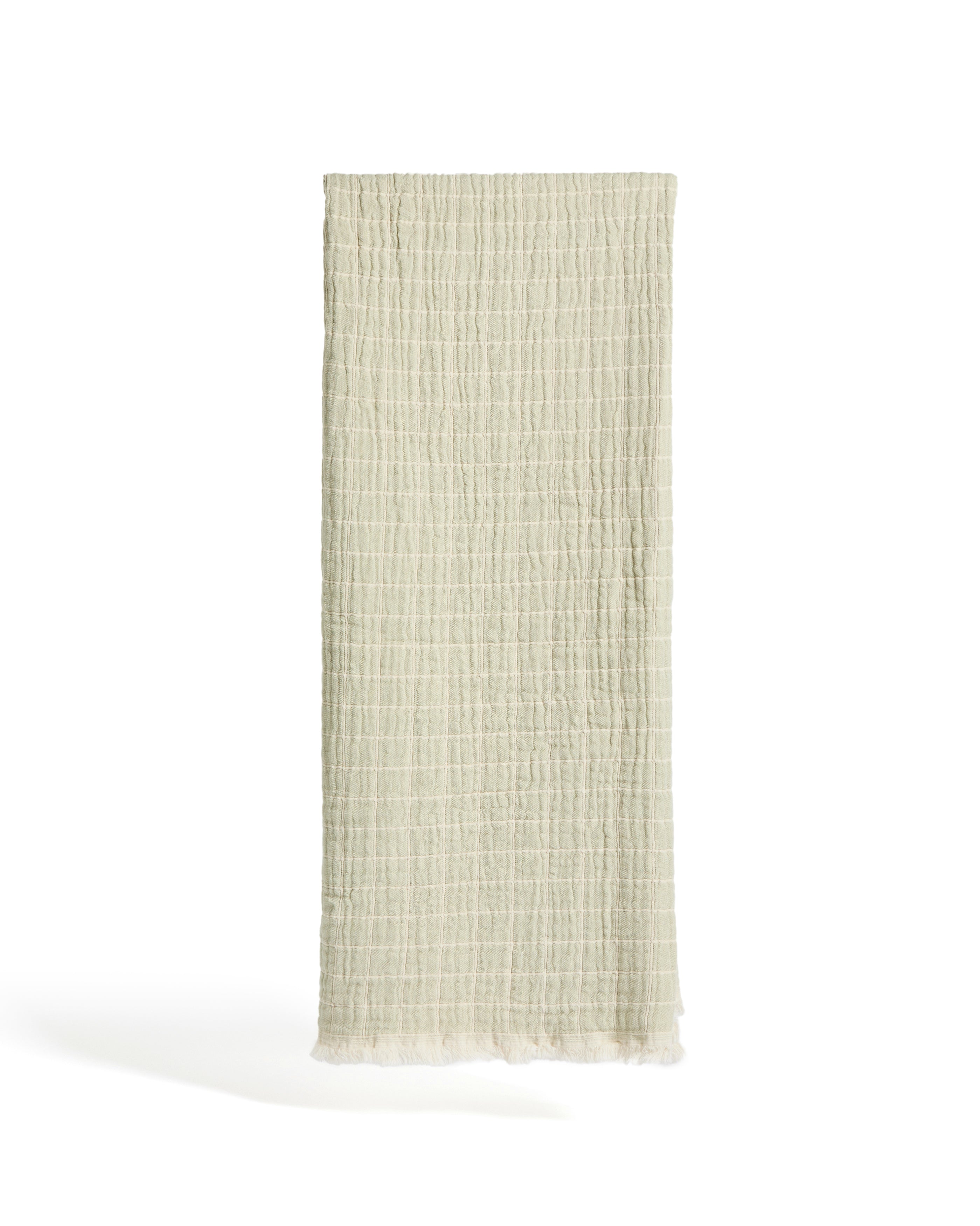 Tivaro 100% cotton jacquard blanket in light green check, double-sided 130 x 170 cm - Product Image