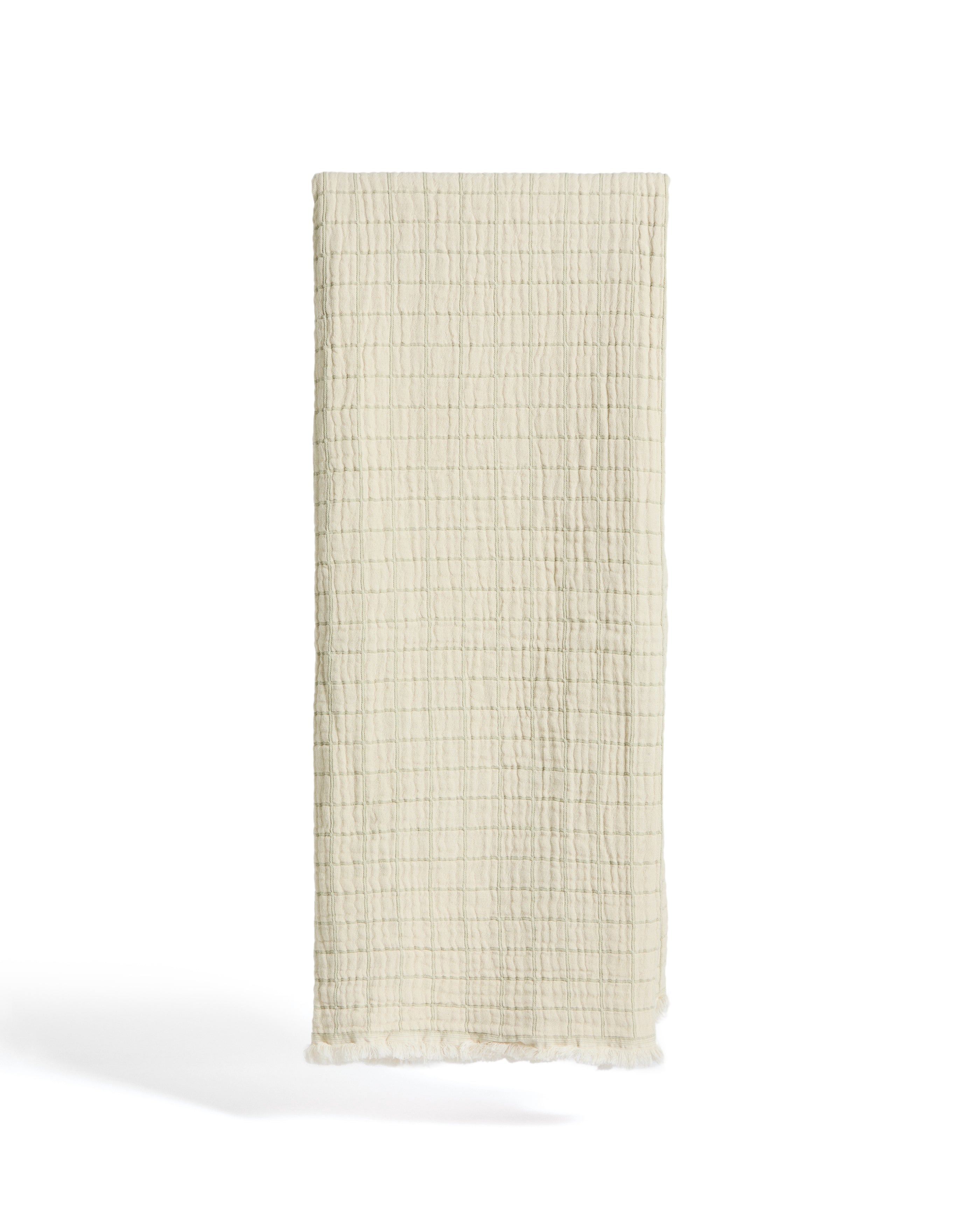 Tivaro 100% cotton jacquard blanket in light green check, double-sided 130 x 170 cm - Product Image