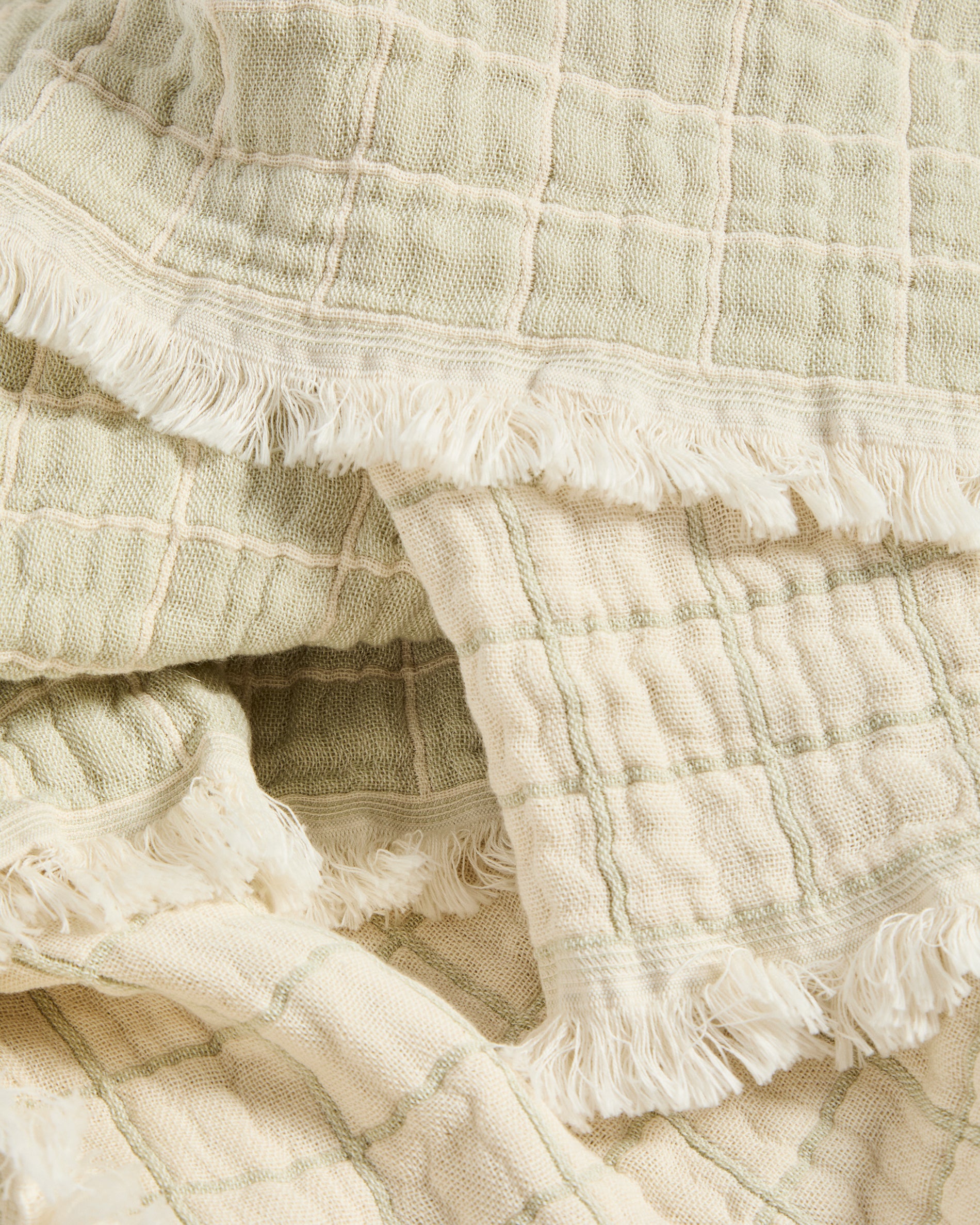 Tivaro 100% cotton jacquard blanket in light green check, double-sided 130 x 170 cm - Detail