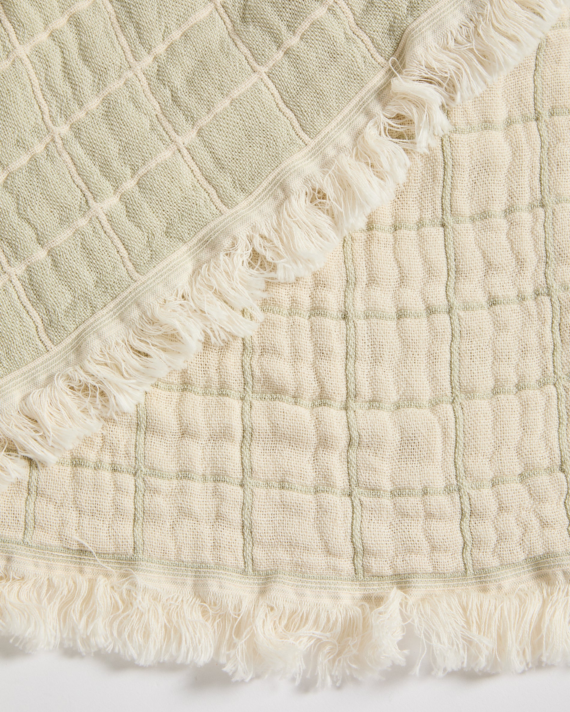 Tivaro 100% cotton jacquard blanket in light green check, double-sided 130 x 170 cm - Detail