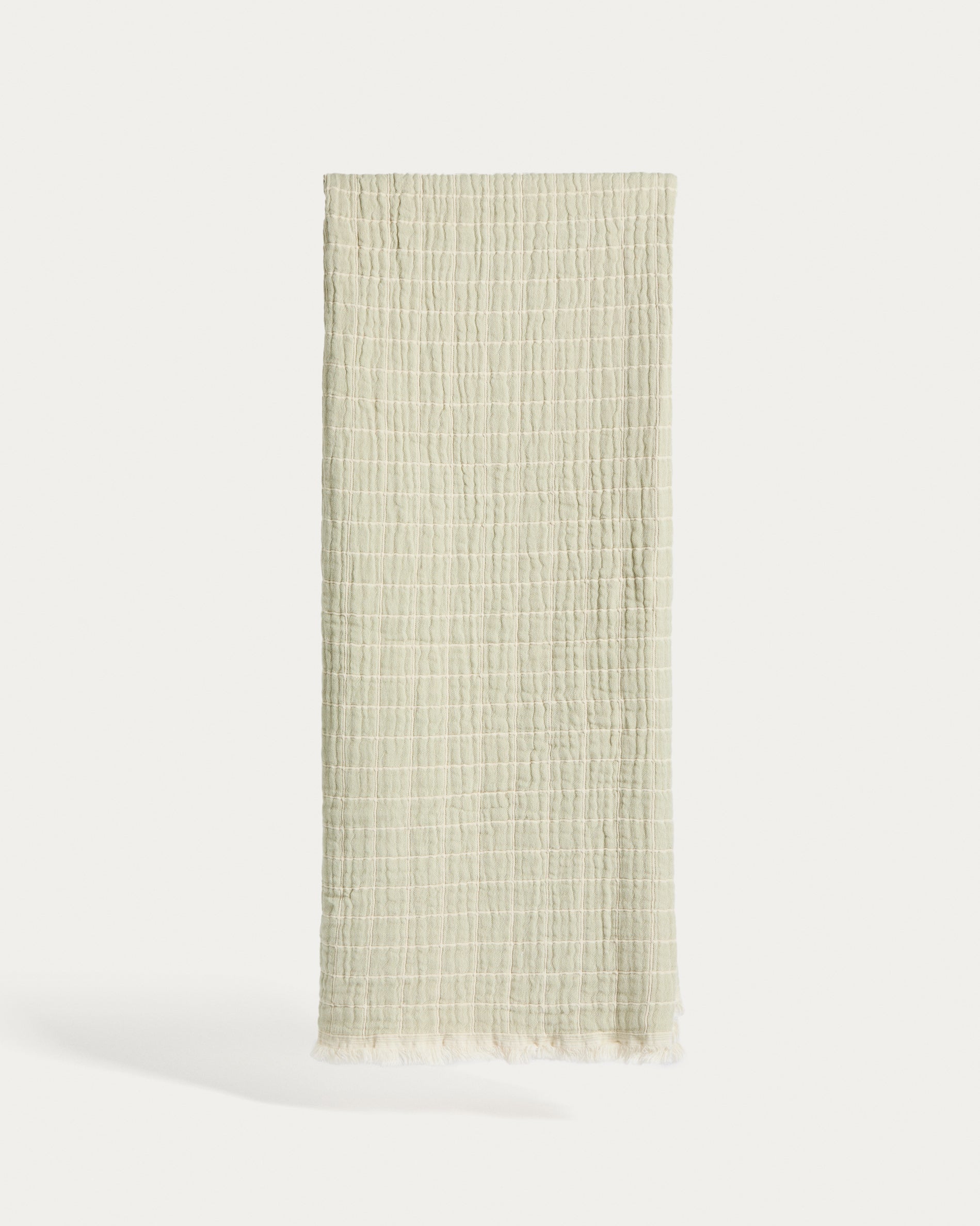 Tivaro 100% cotton jacquard blanket in light green check, double-sided 130 x 170 cm - Product View