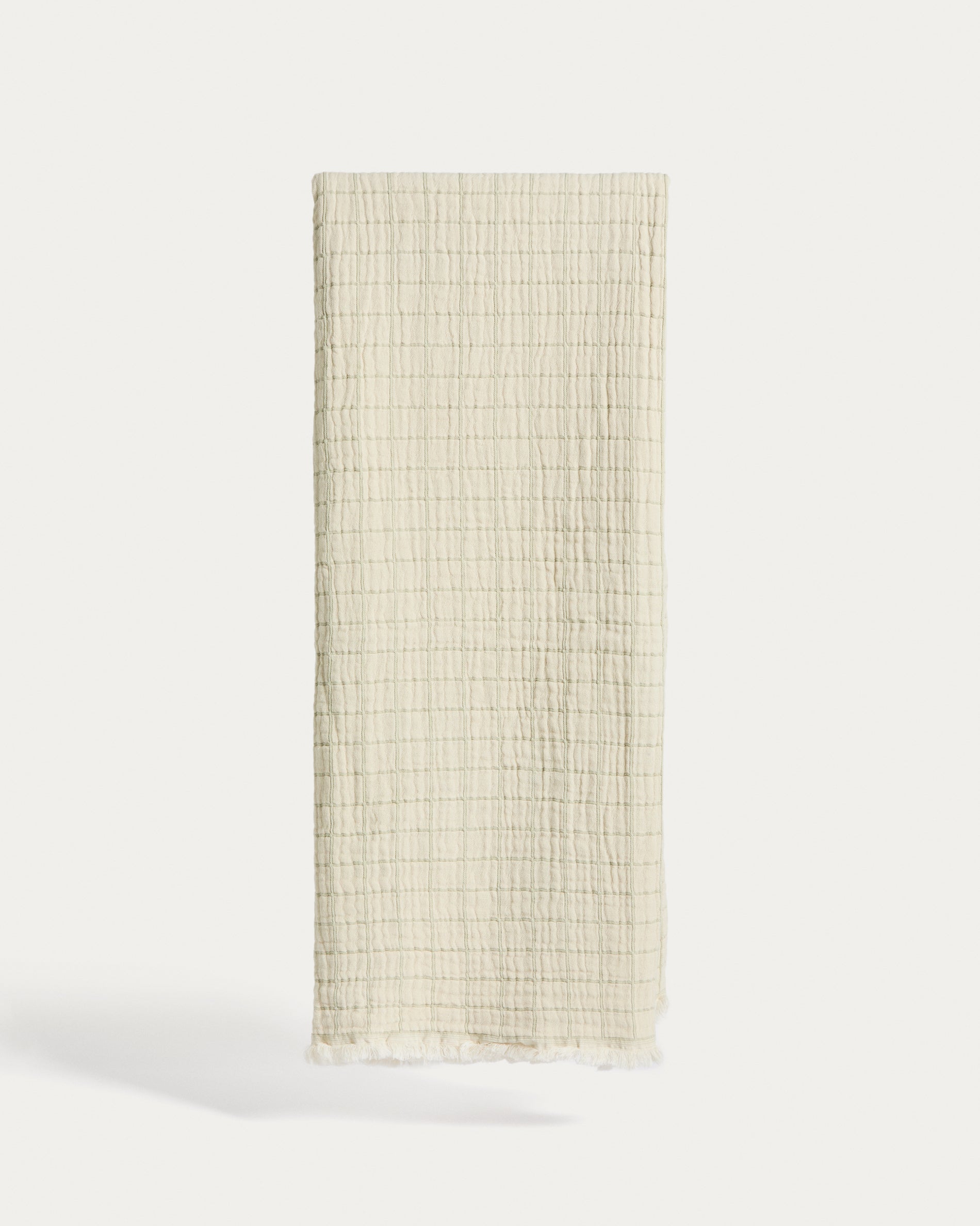 Tivaro 100% cotton jacquard blanket in light green check, double-sided 130 x 170 cm - Product View