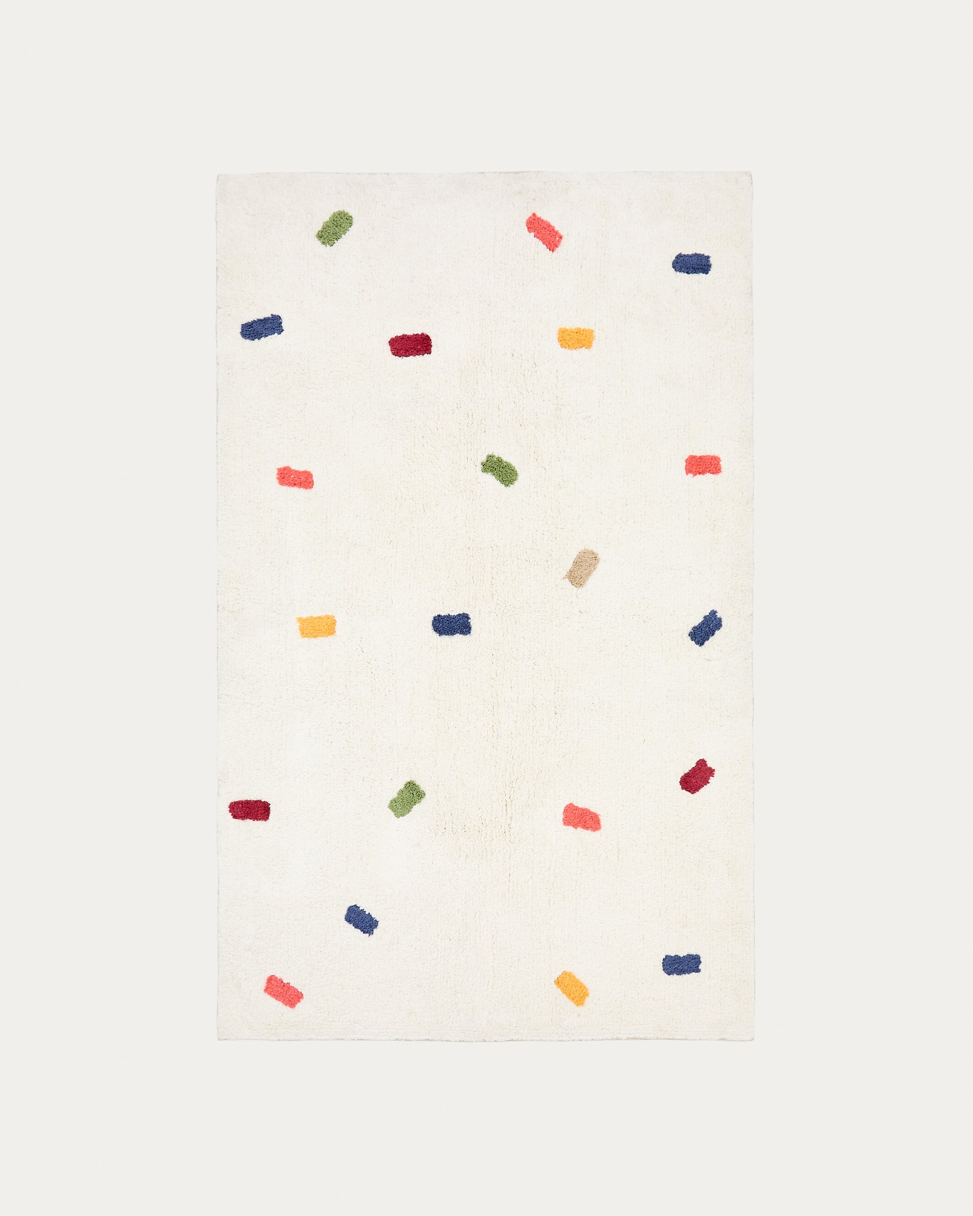 Epifania rug 100% white cotton with multicolour dots 150 x 200 cm - Product View