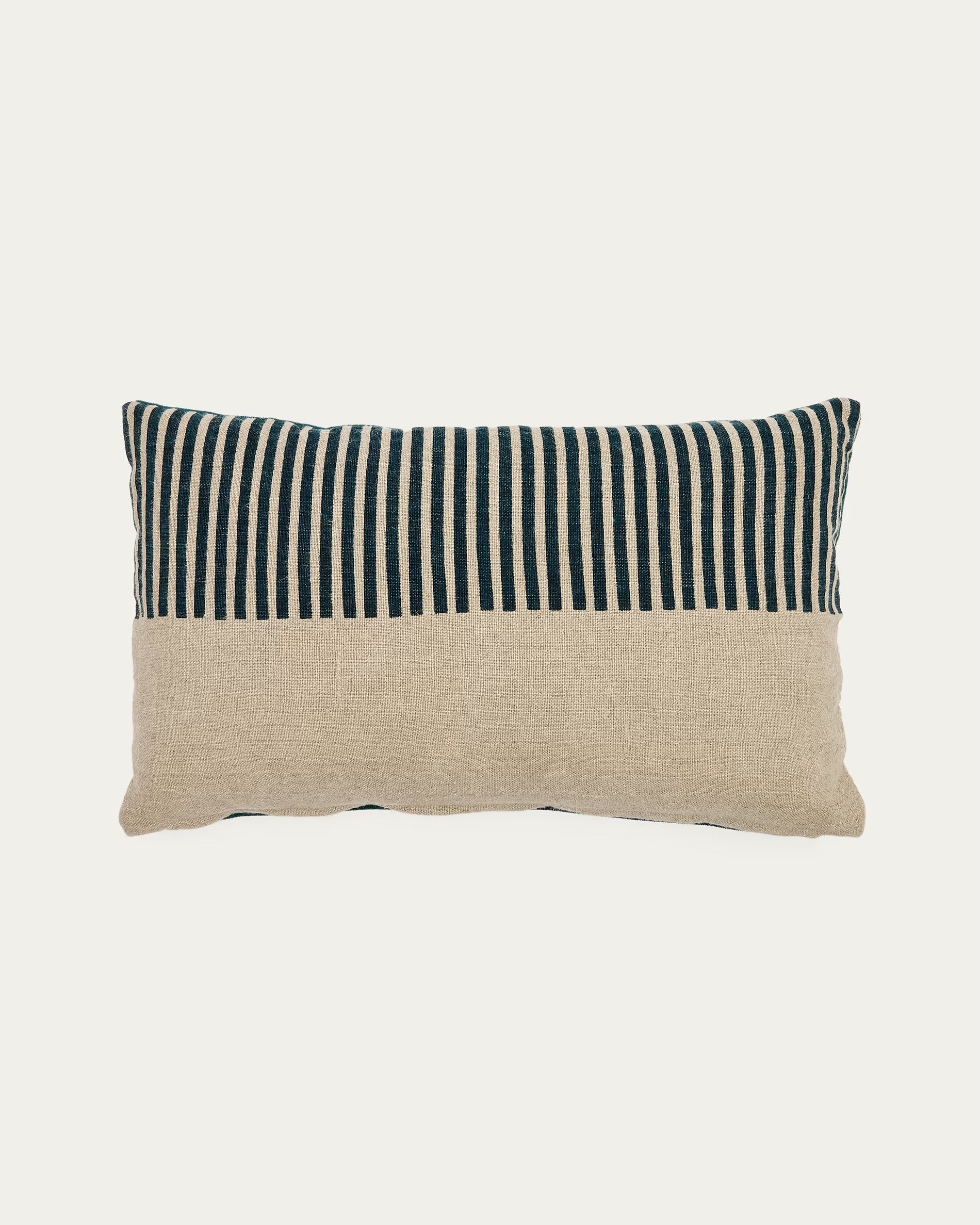 Mikayla linen and cotton blend printed pillowcase with green, natural velvet, 30 x 50 cm.