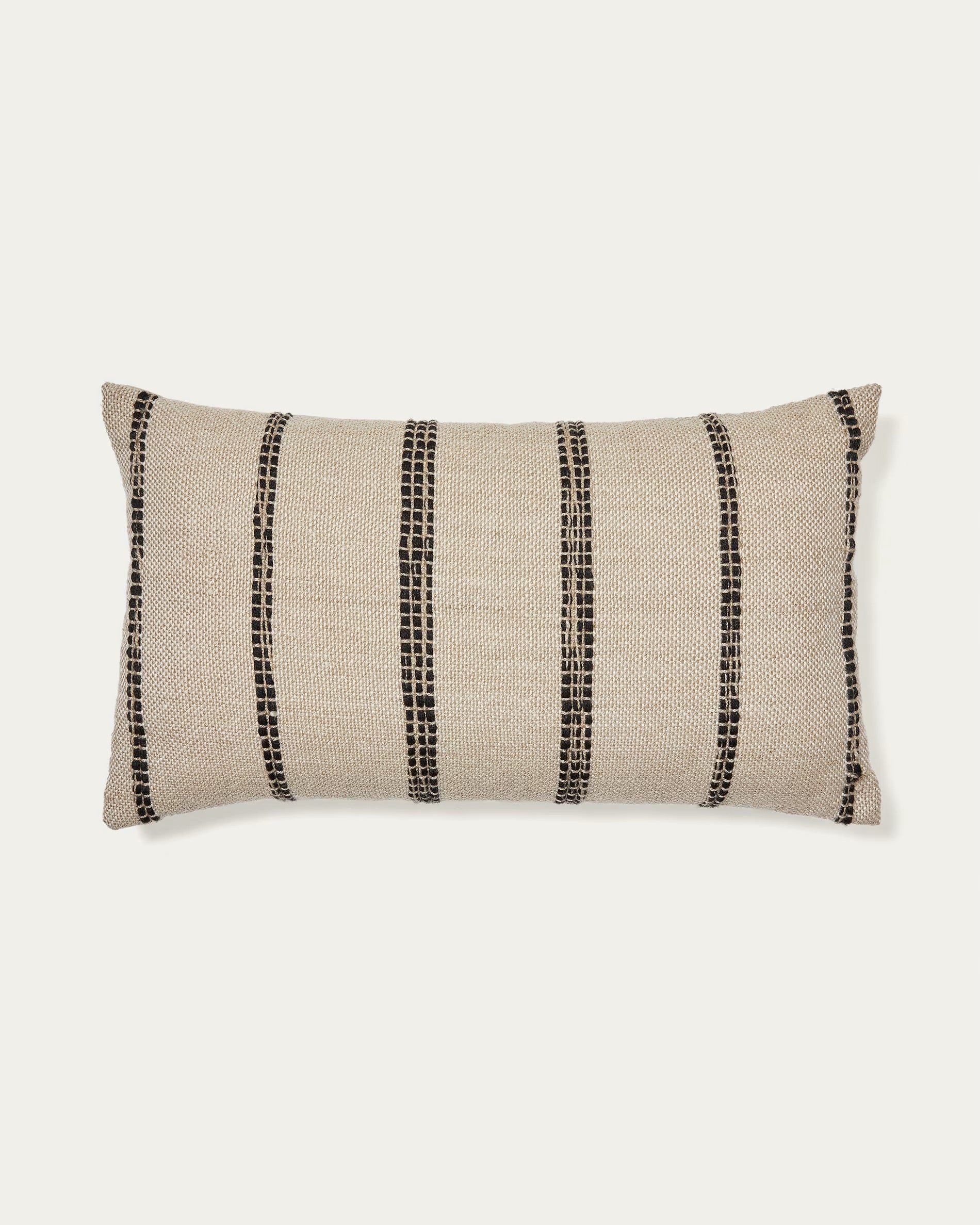 Baster outdoor cushion cover made of beige PET material, with black stripes, 40 x 70 cm.