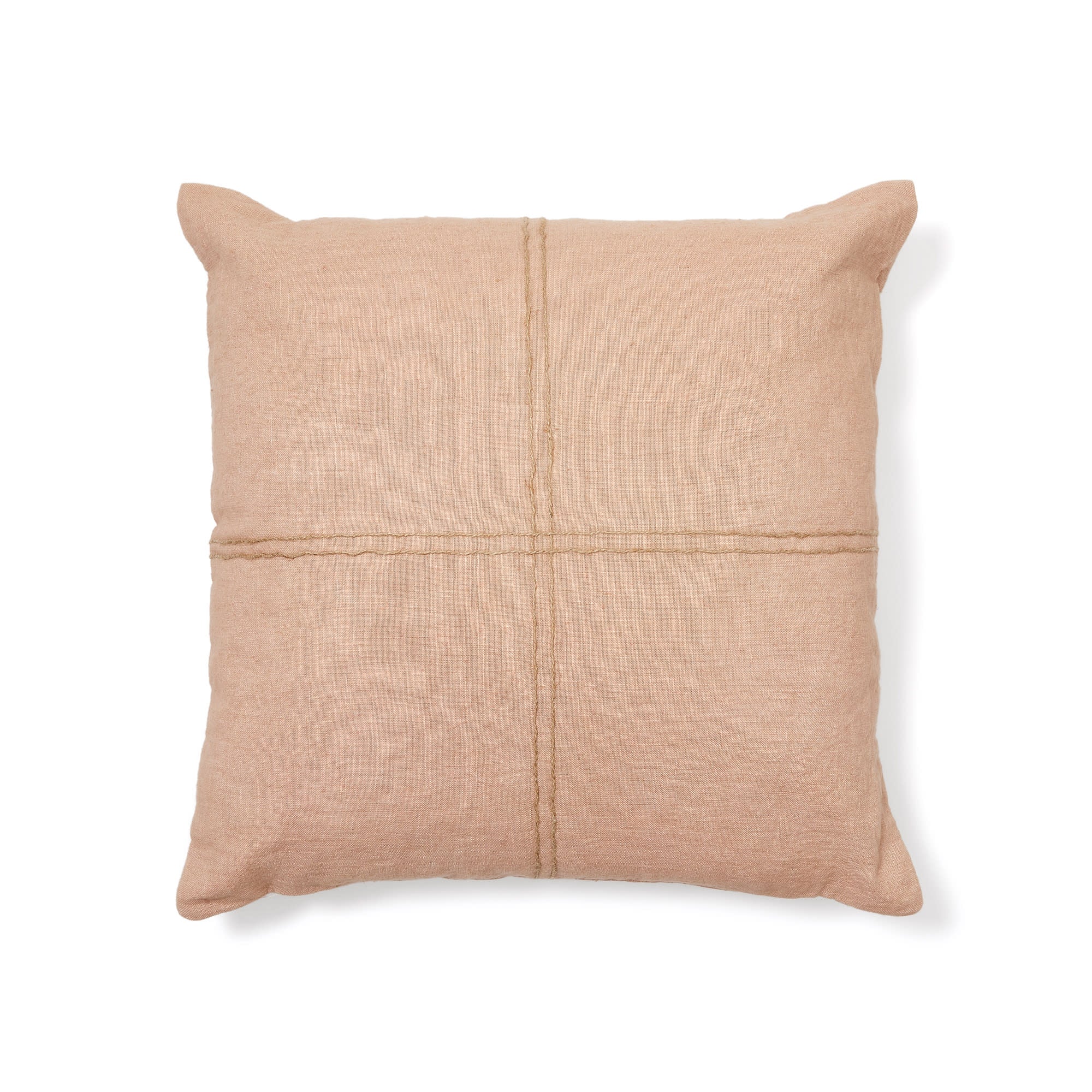 Sulken cushion cover made of pink linen and beige embroidery, 45 x 45 cm