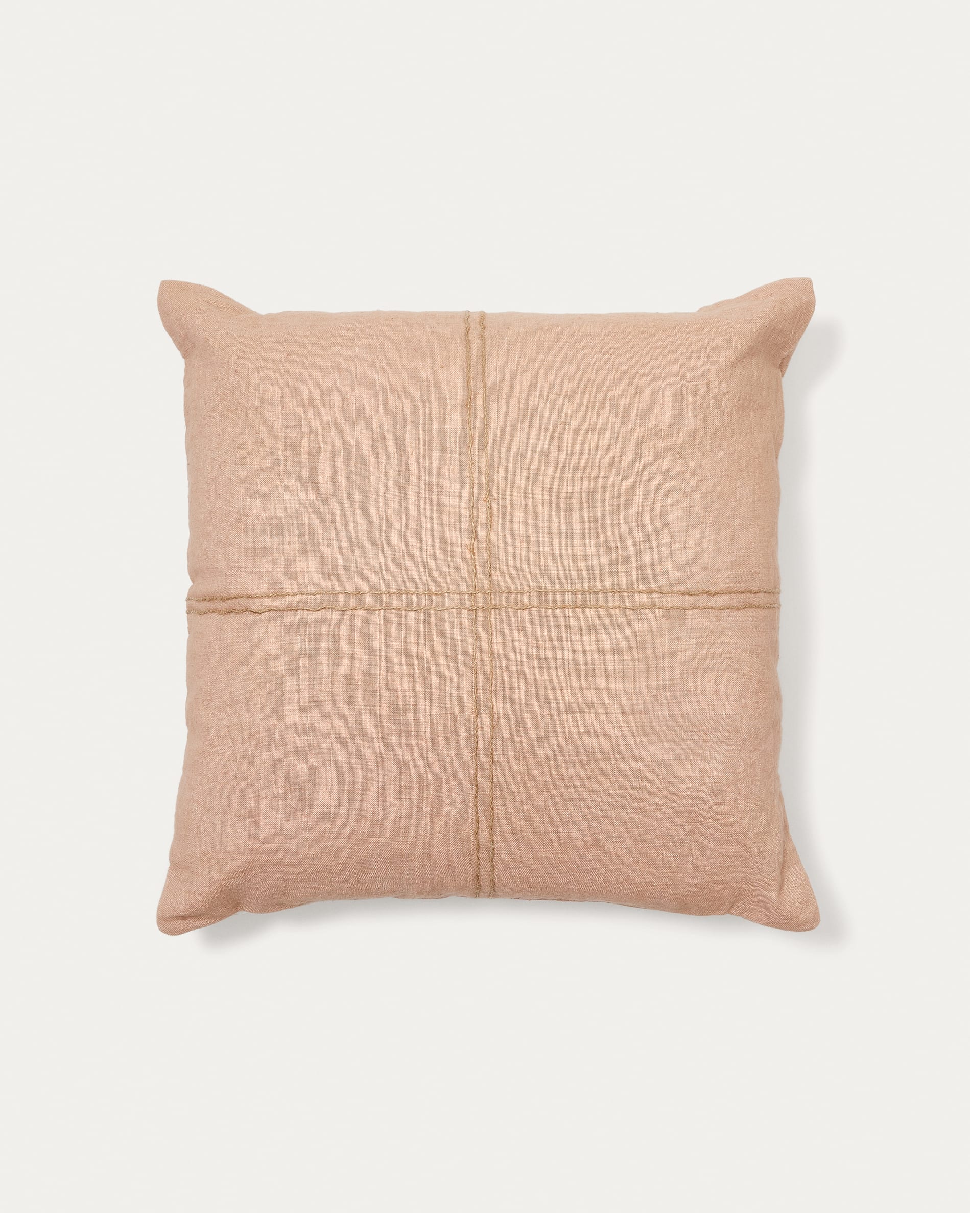 Sulken cushion cover made of pink linen and beige embroidery, 45 x 45 cm