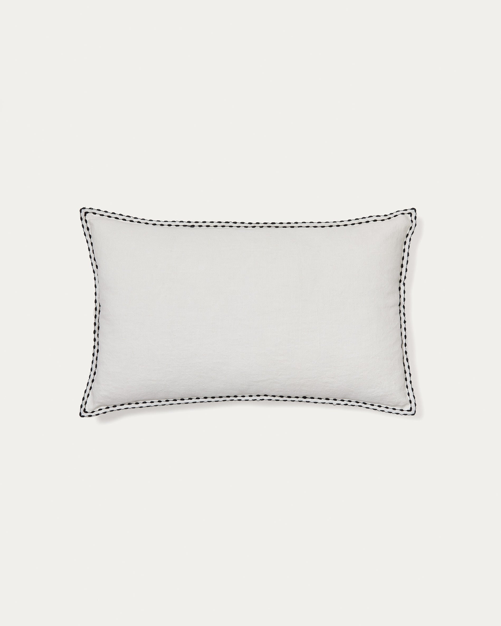 Sinet cushion cover in white linen with beige embroidery detail, 50 x 30 cm