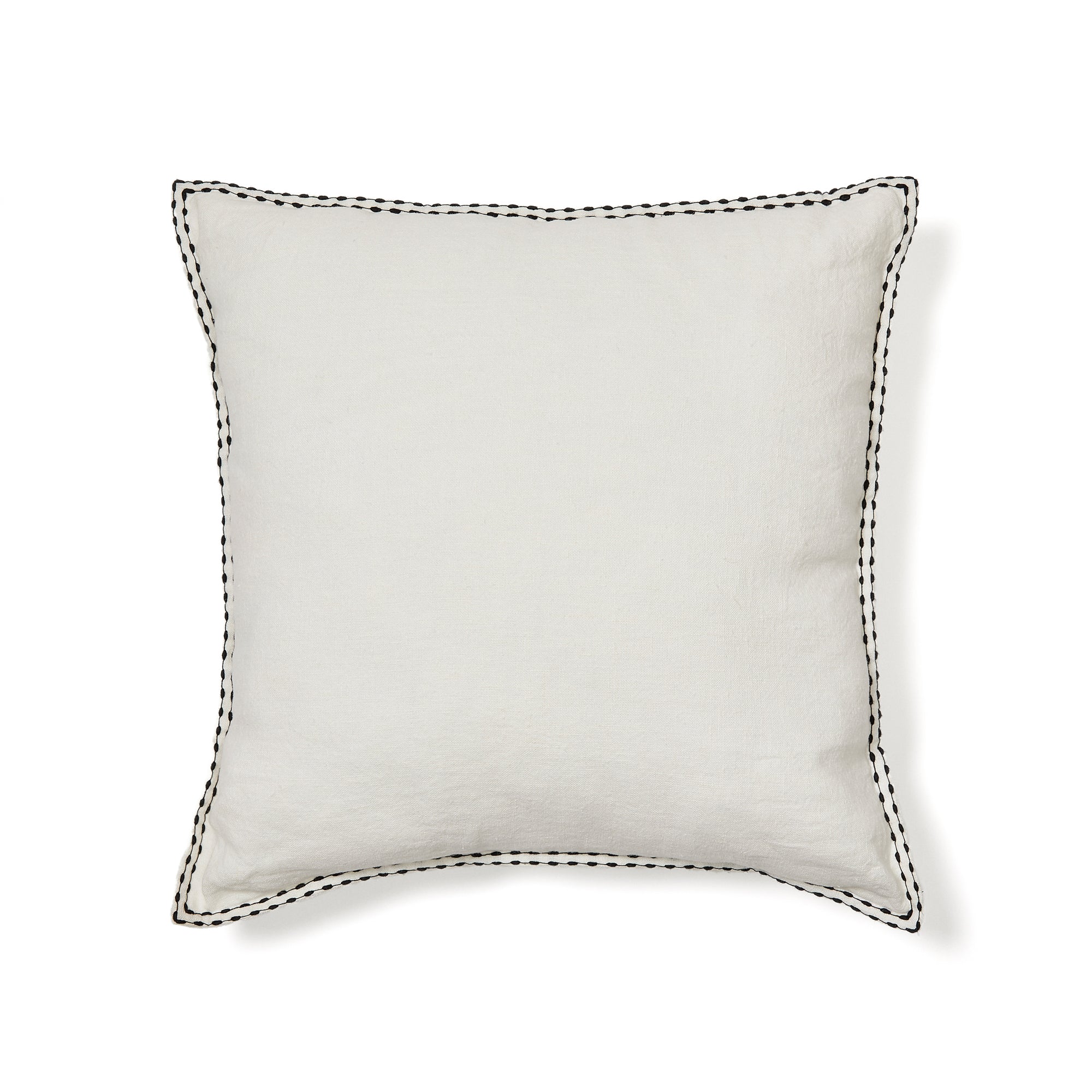 Sinet cushion cover in white linen and a black embroidery feature, 45 x 45 cm - Product Image
