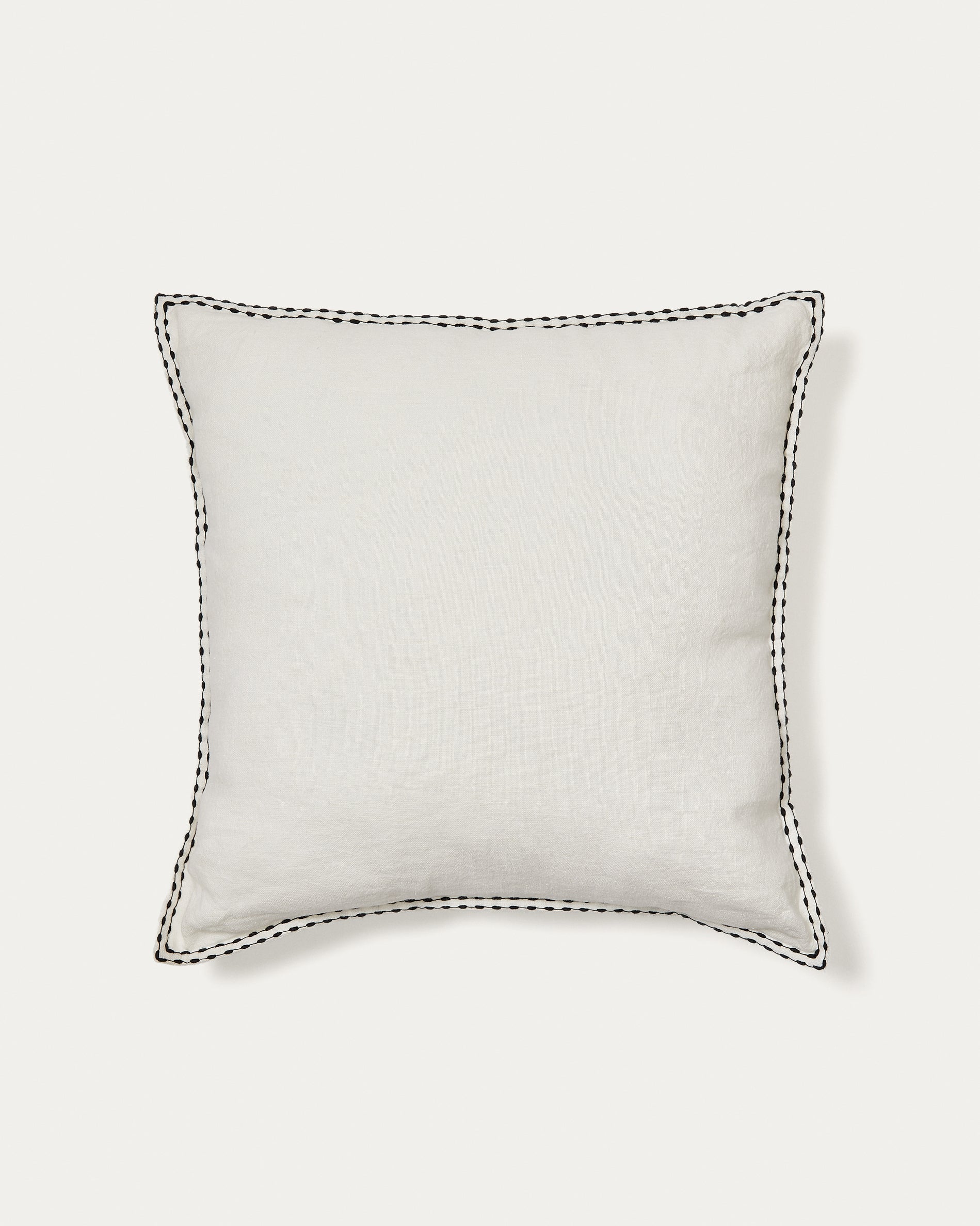 Sinet cushion cover in white linen with black embroidery, 45 x 45 cm