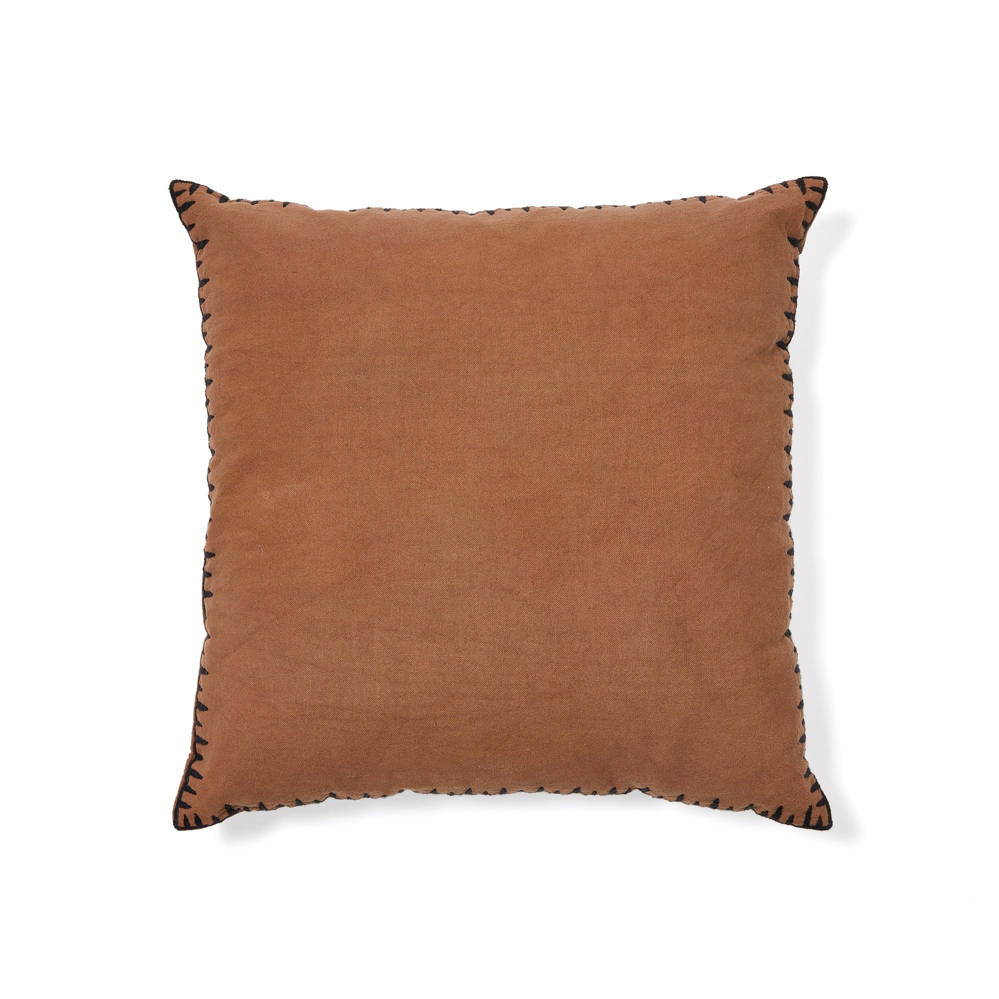 Satol cushion cover in brown cotton with black embroidery feature, 45 x 45 cm