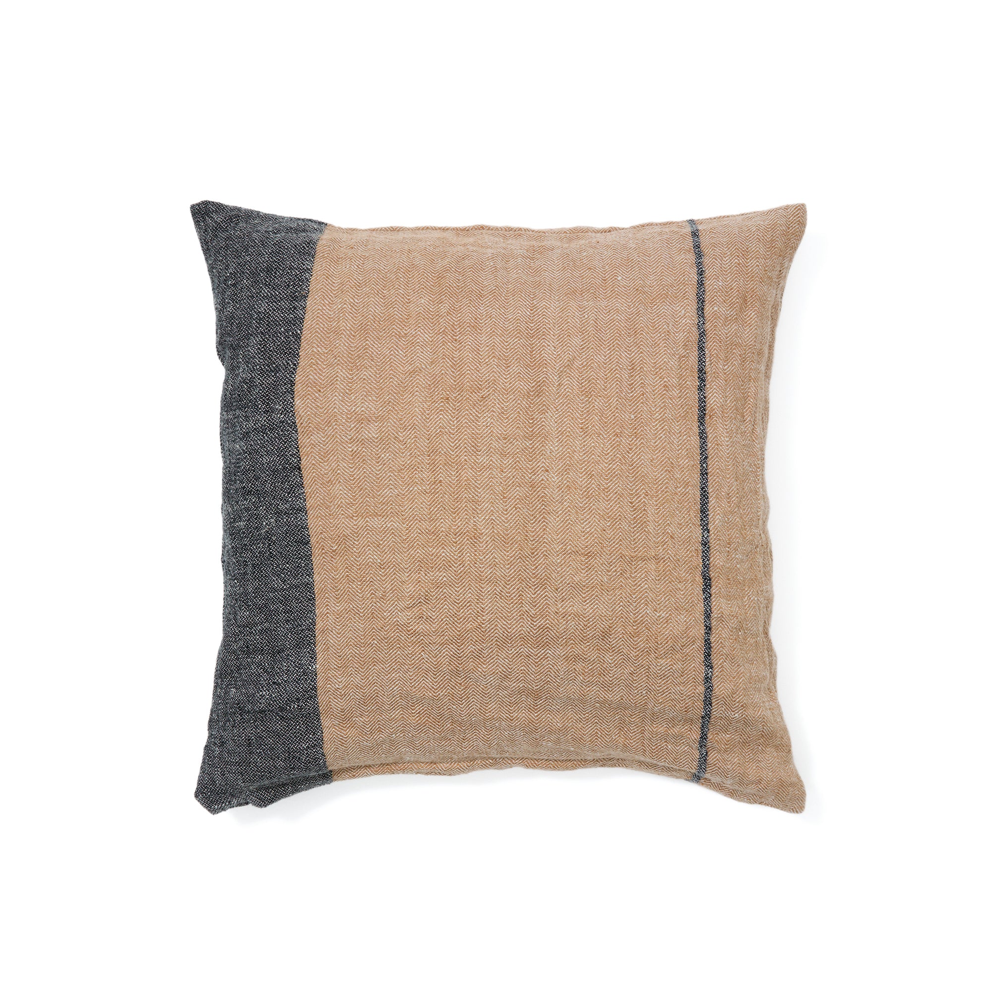Eiko 100% terracotta linen cushion cover with vertical grey stripes, 50 x 50 cm - Product Image