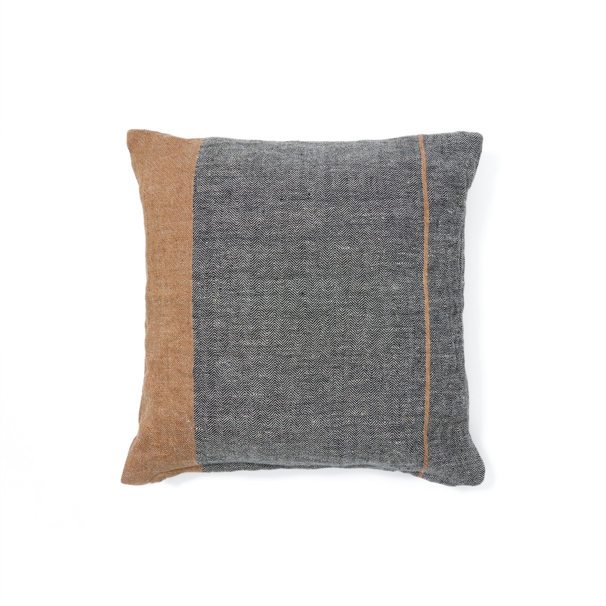 Eiko 100% grey linen cushion cover with vertical terracotta stripes, 50 x 50 cm - Product Image