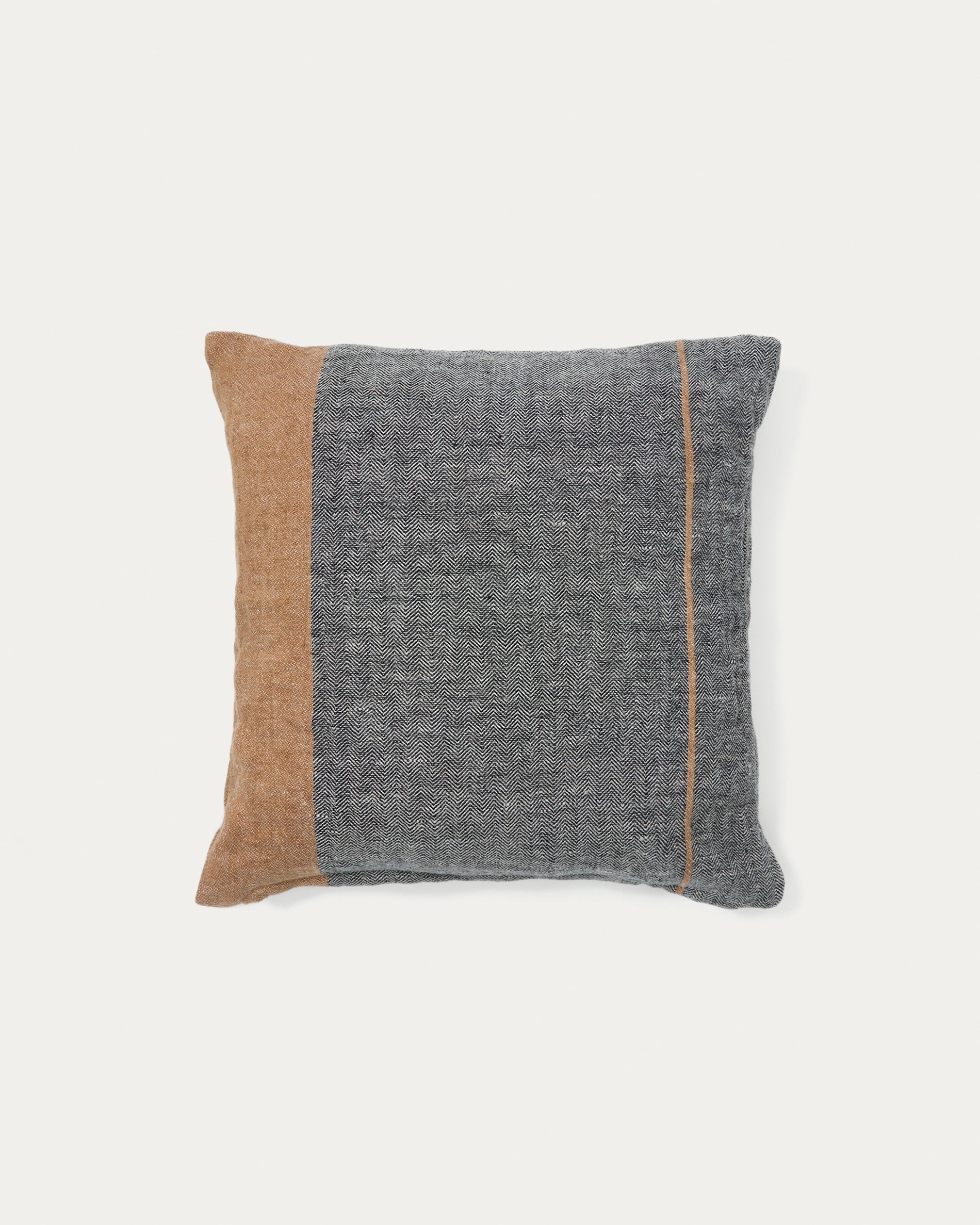 Eiko 100% grey linen cushion cover with vertical terracotta stripes, 50 x 50 cm - Product View