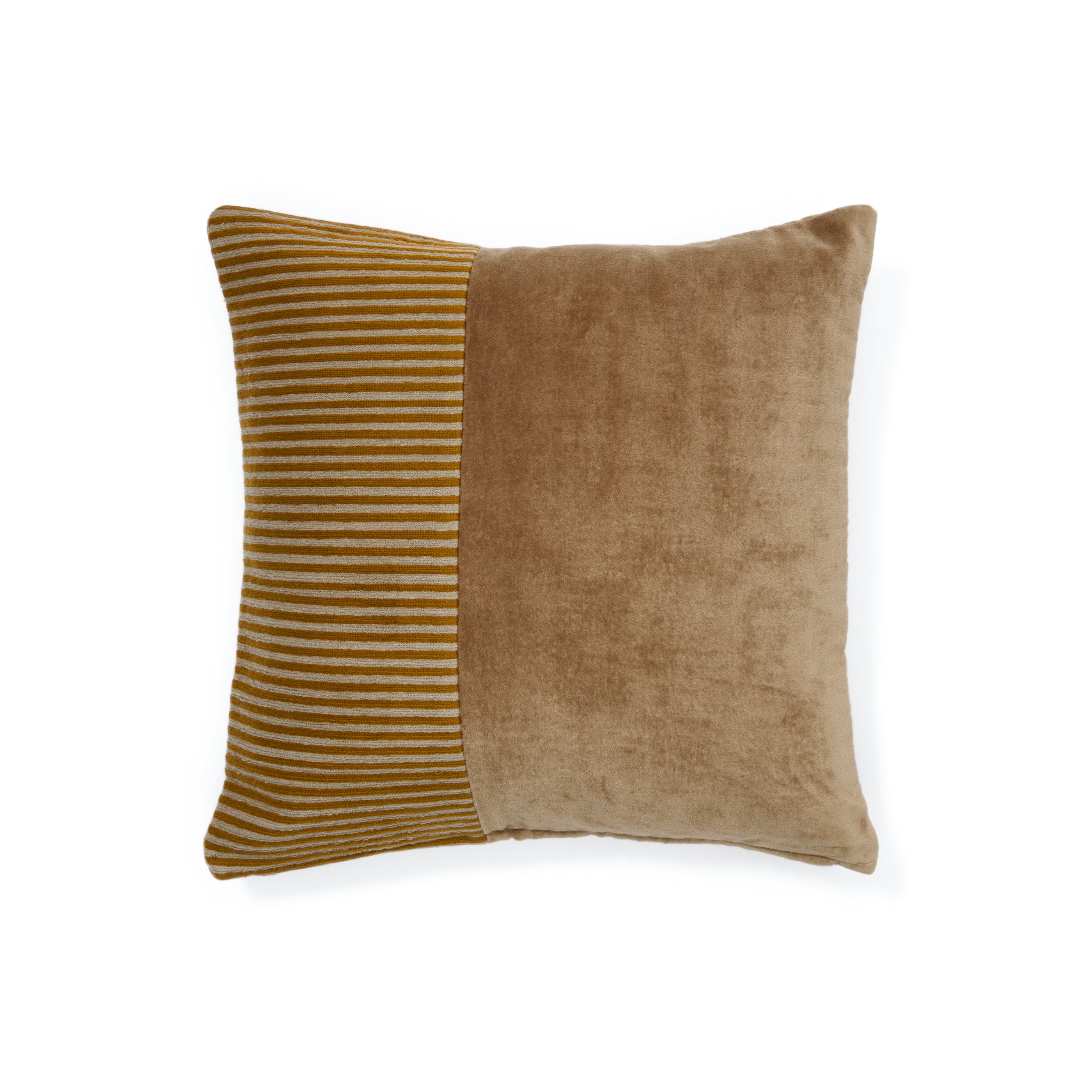 Samit 100% cotton velvet cushion cover with contrasting mustard-coloured stripes, 45 x 45 cm - Product Image