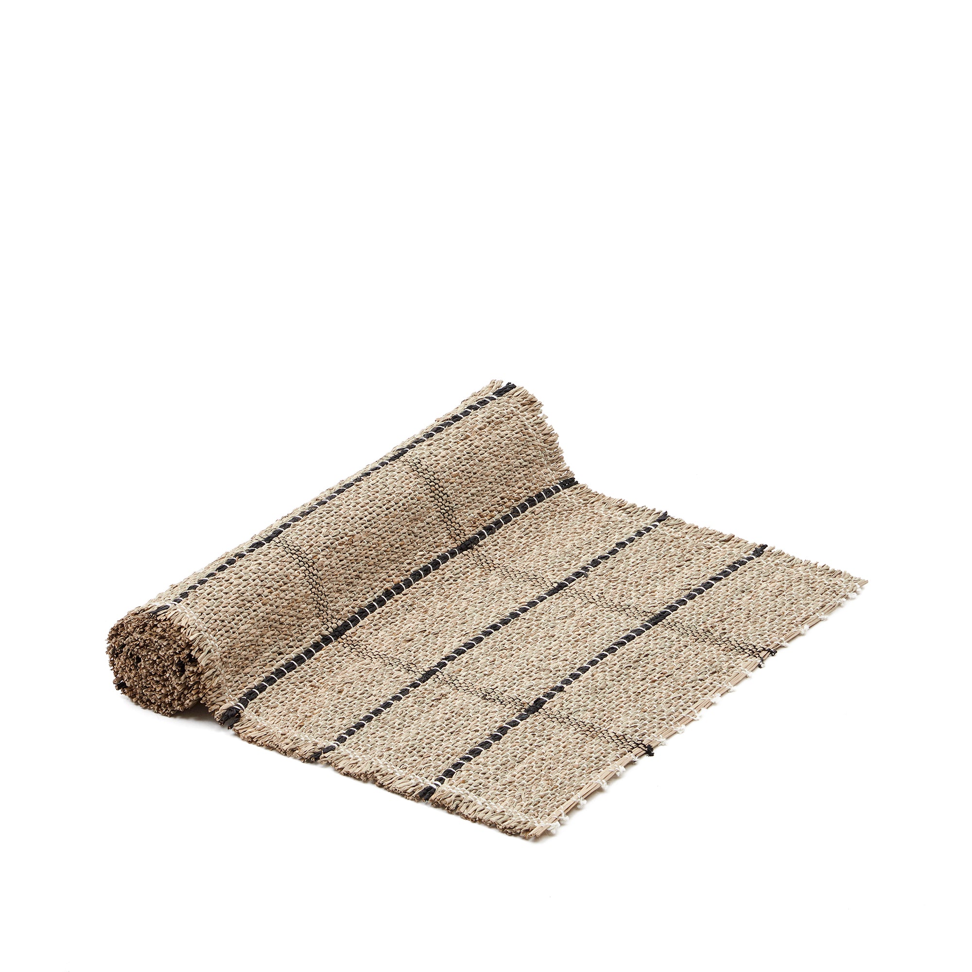 Uya table runner with natural fibers, natural and black finish, 50 x 150 cm