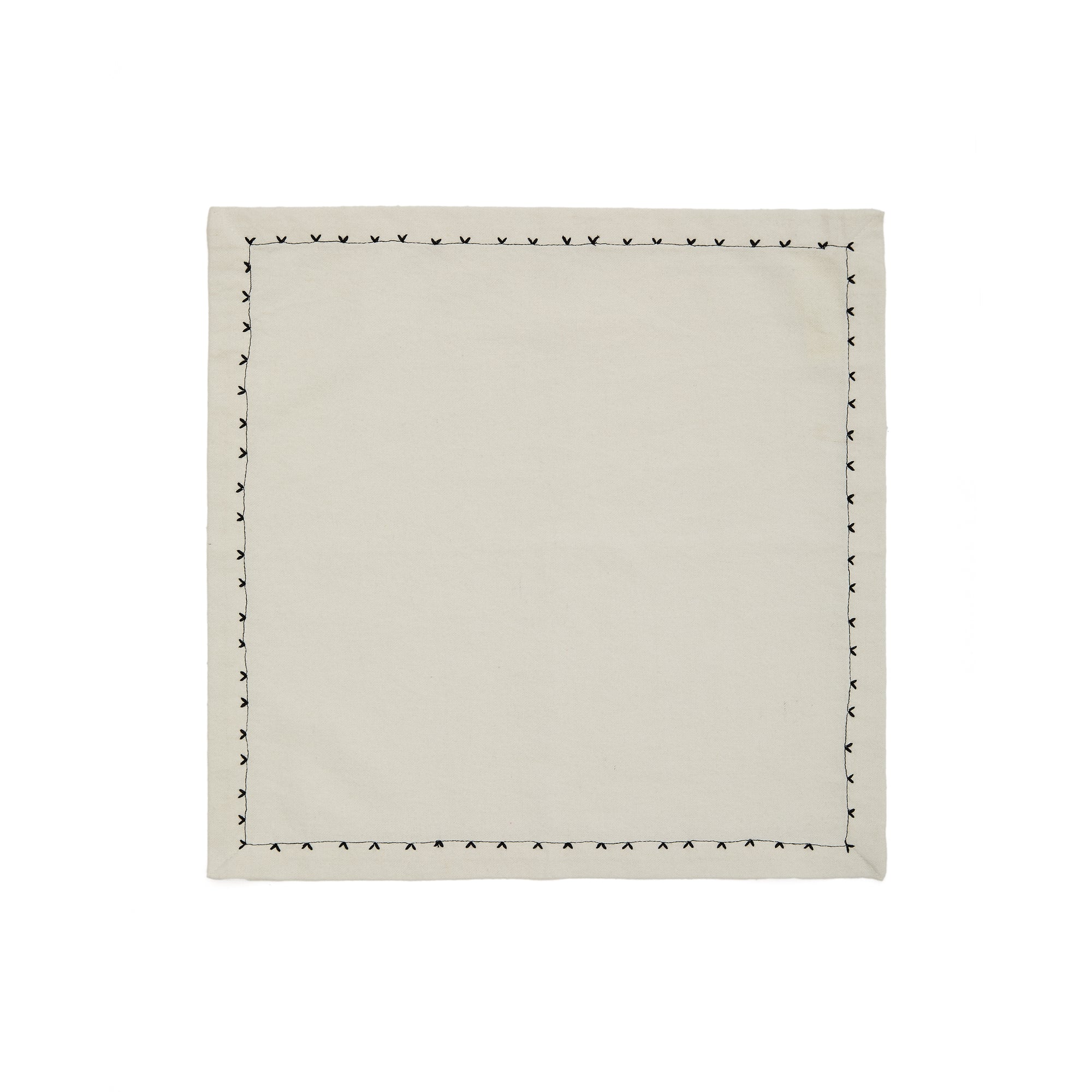 Olim set of two beige, 100% cotton napkins with black embroidery detail - Product Image
