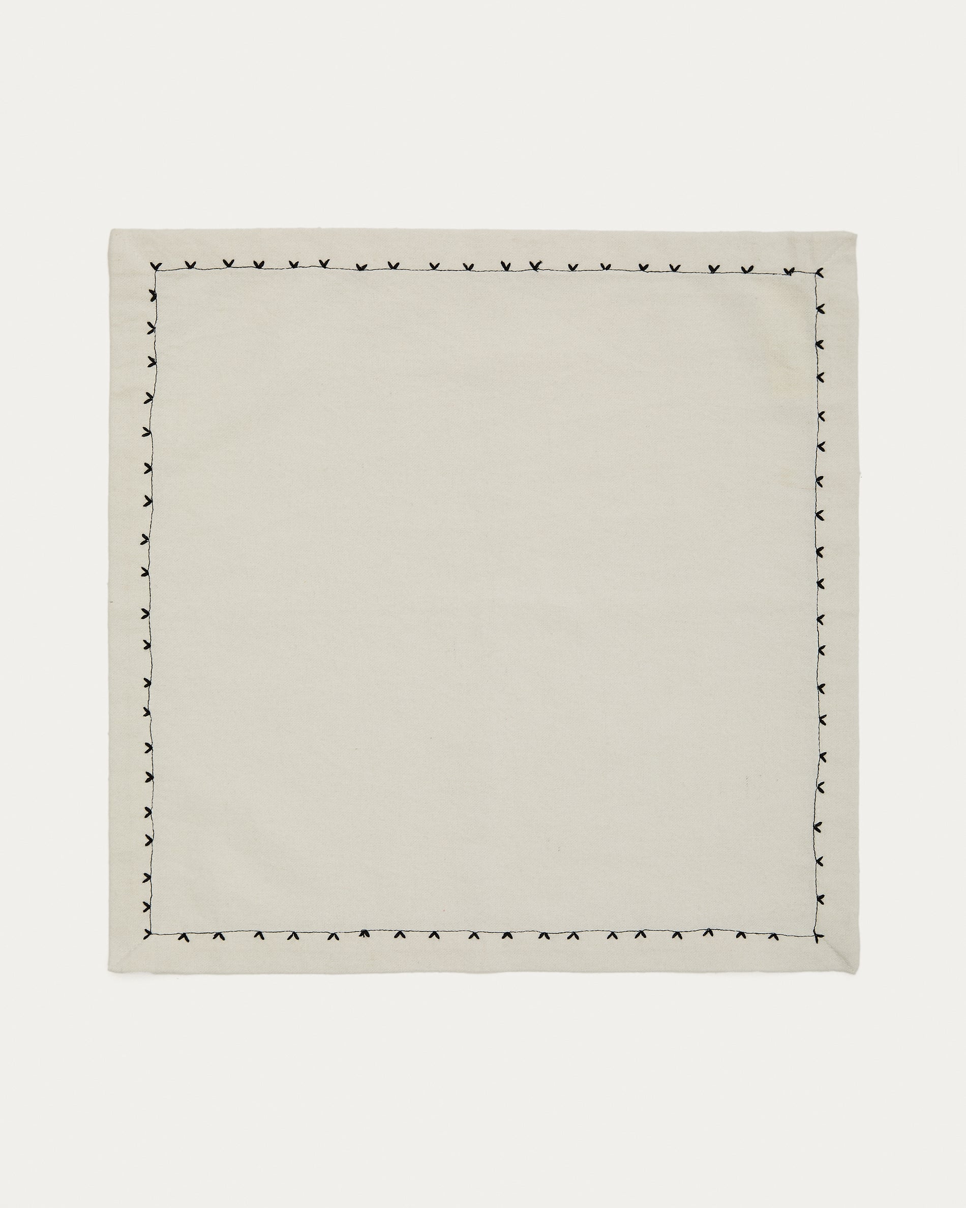 Olim set of two beige, 100% cotton napkins with black embroidery detail - Product View