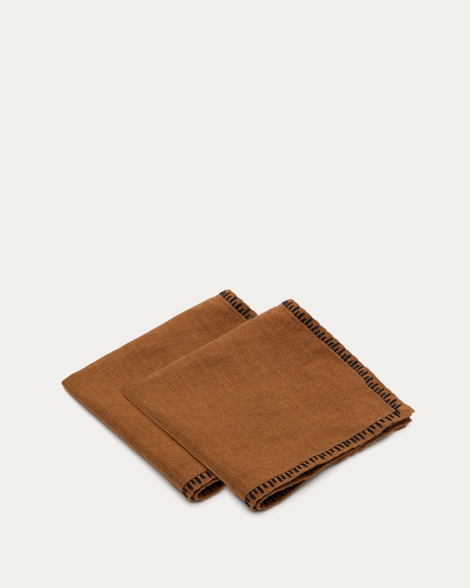 Llosar set of 2 brown embroidered napkins made of 100% linen