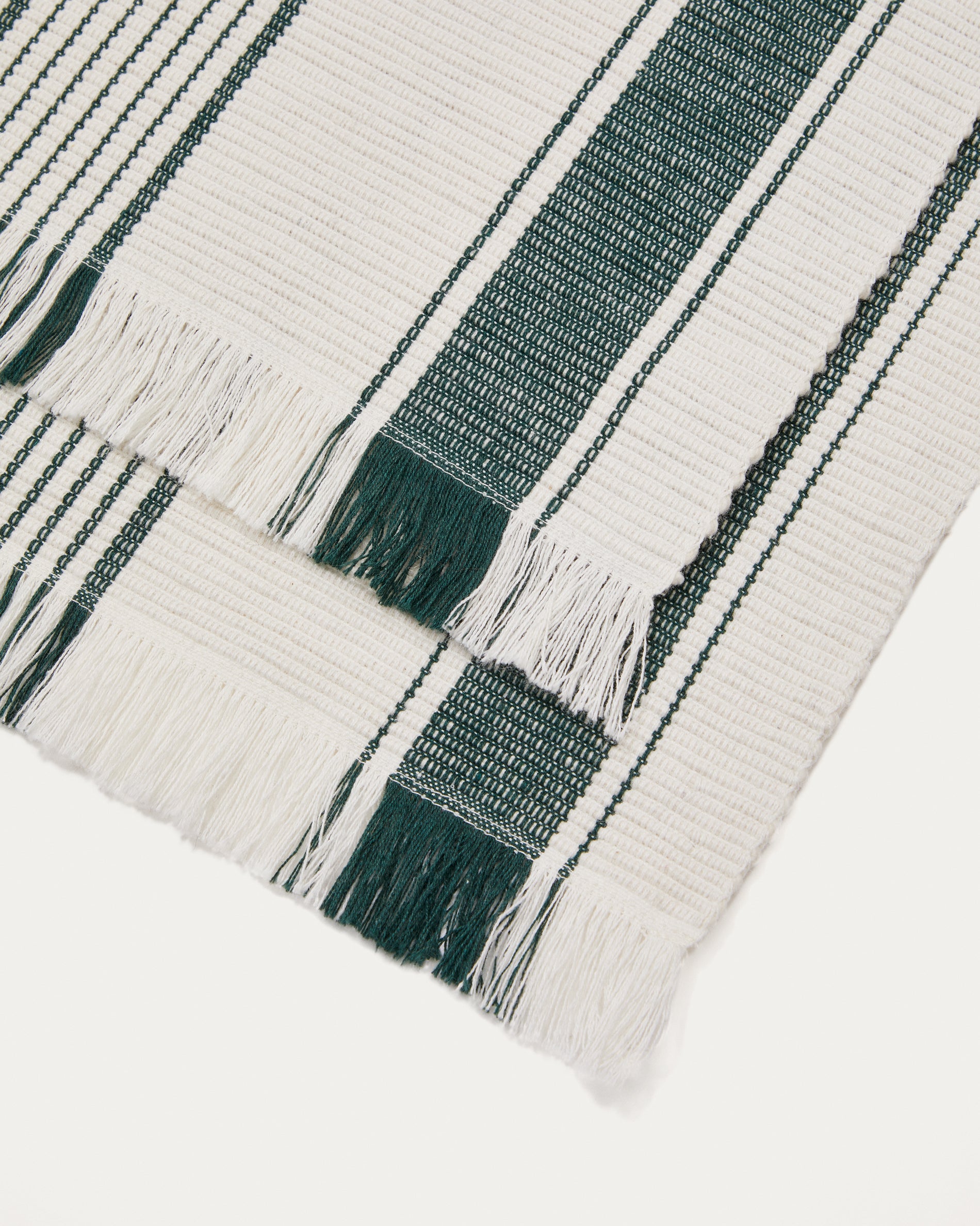 Sonima table runner and 2 napkins set, 100% cotton with beige and green stripes