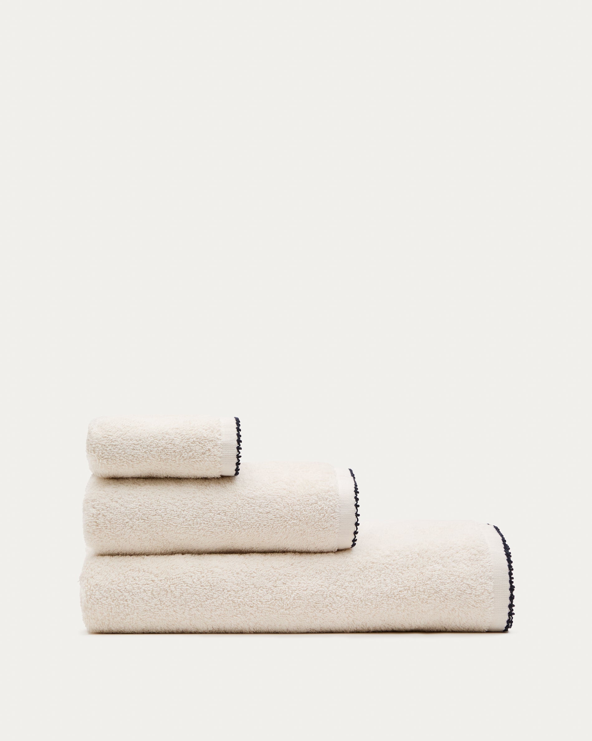 Sinami guest towel, 100% beige cotton, with contrasting black details, 30 x 50 cm