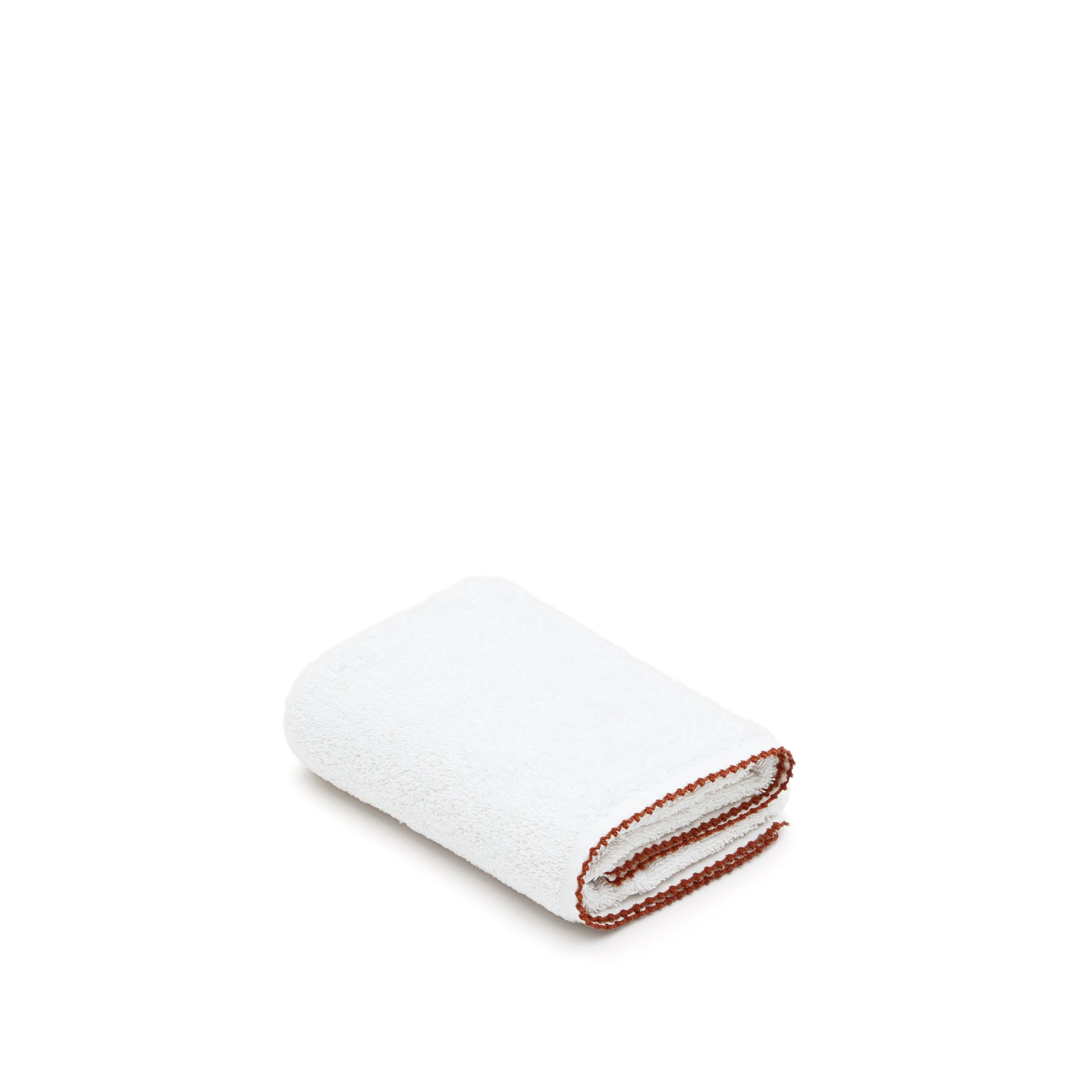 Sinami hand towel made of 100% white cotton with contrasting terracotta details 50 x 90 cm