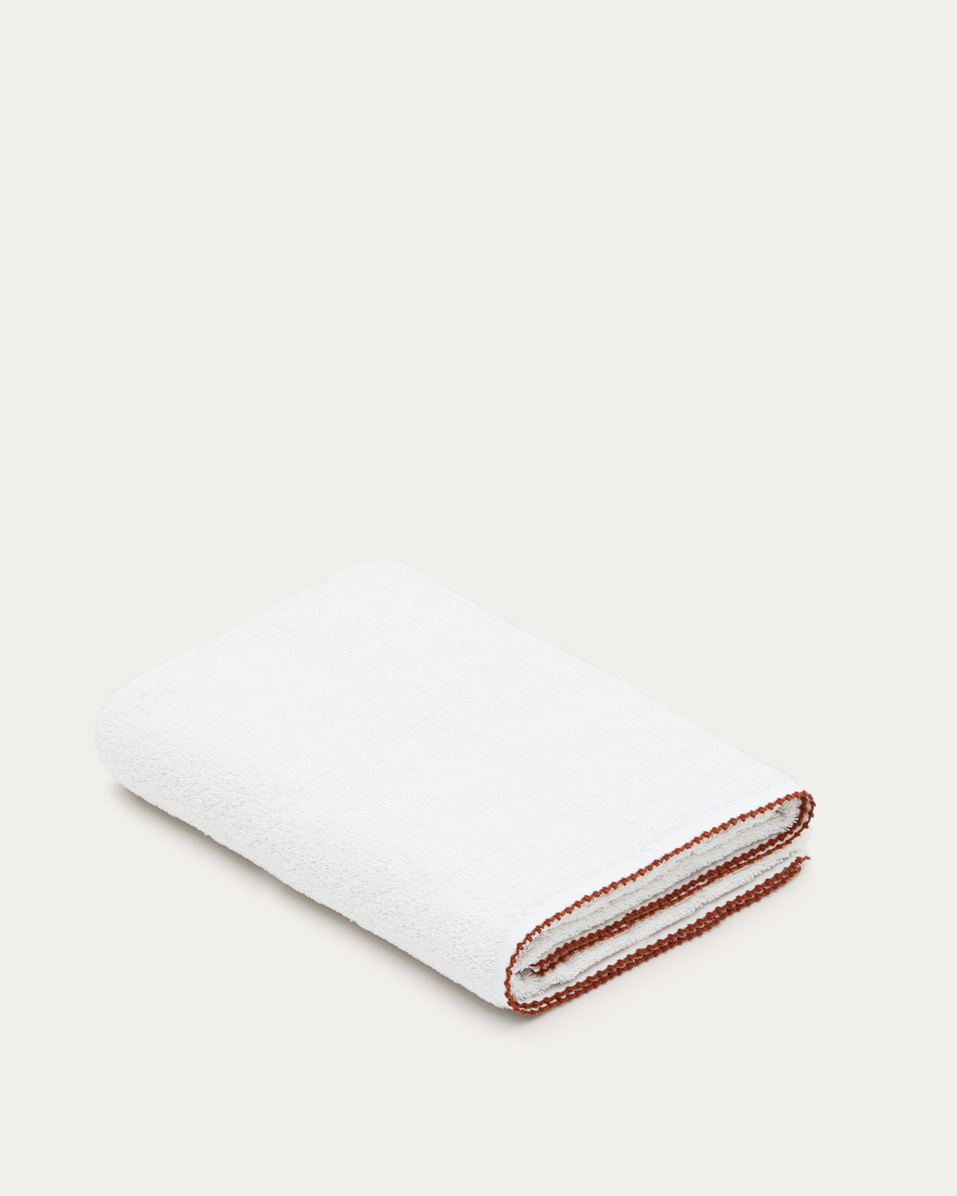 Sinami bath towel, 100% white cotton, with contrasting terracotta details, 90 x 150 cm