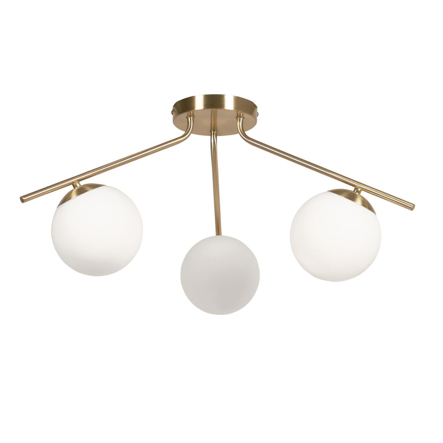 Mahala steel ceiling light with brass finish and three frosted glass spheres - Product Image