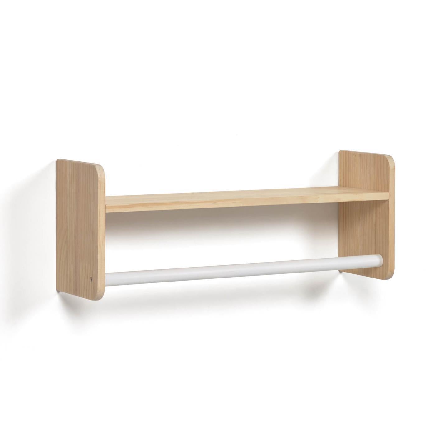Florentina shelf with hangers in solid natural pine and white MDF 52.5 cm - Product Image