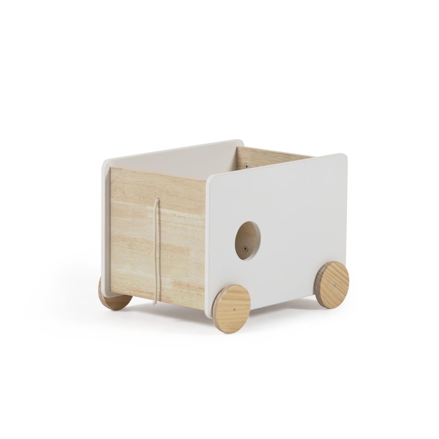 Bianina trolley with storage in solid natural pine and white MDF - Product Image