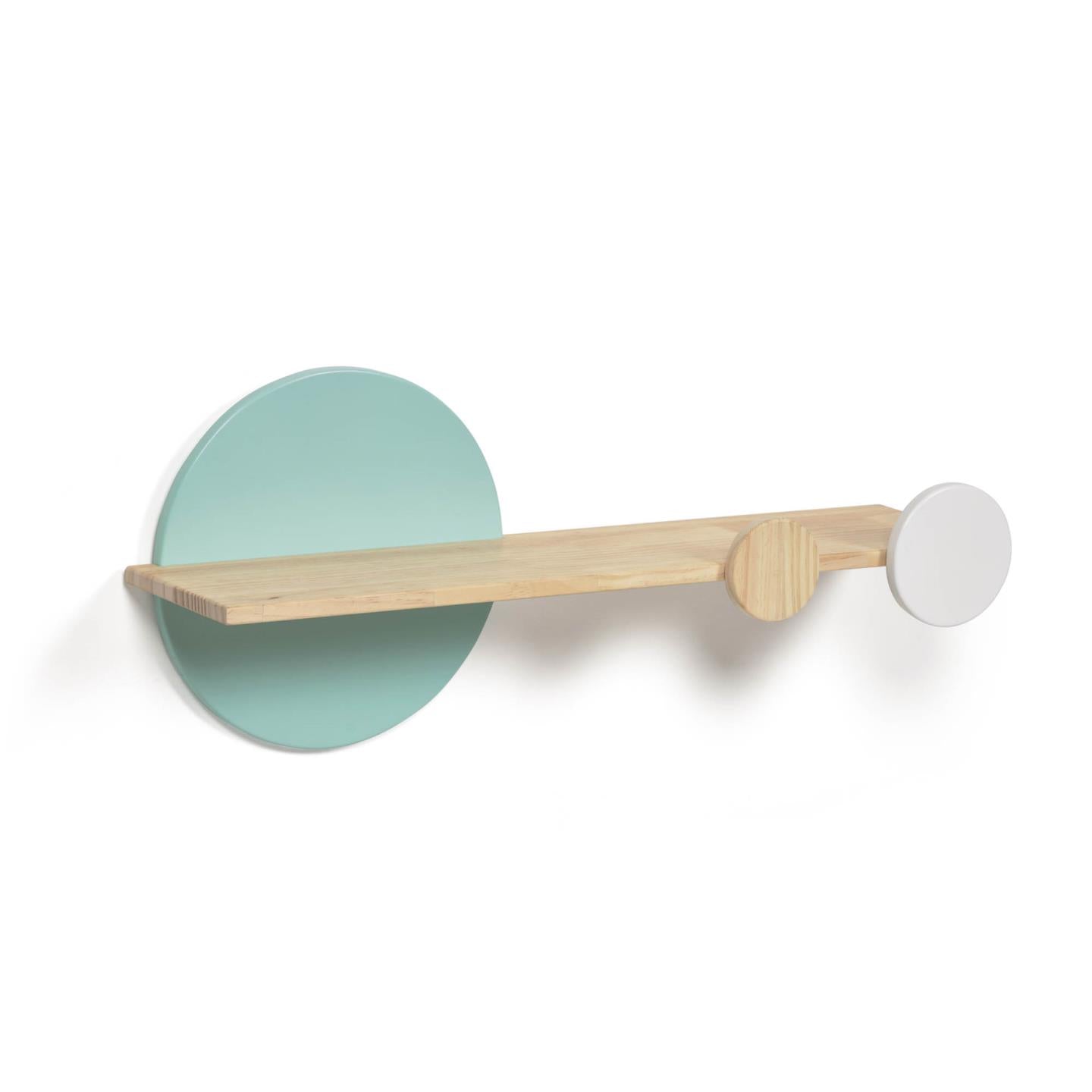 Diti shelf in solid natural pine and white and turquoise MDF 60 x 26 cm - Product Image