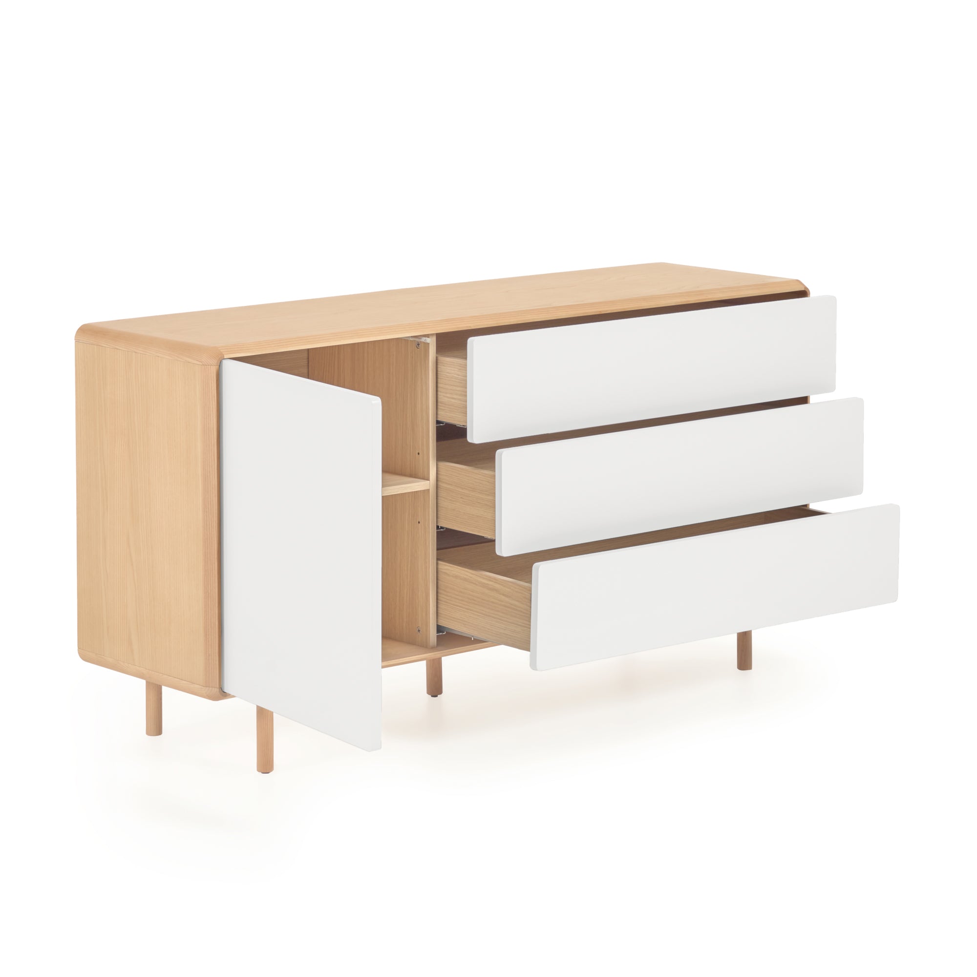 Anielle solid ash & ash veneer sideboard with 1 door and 3 drawers, 150 x 78 cm - Product Image