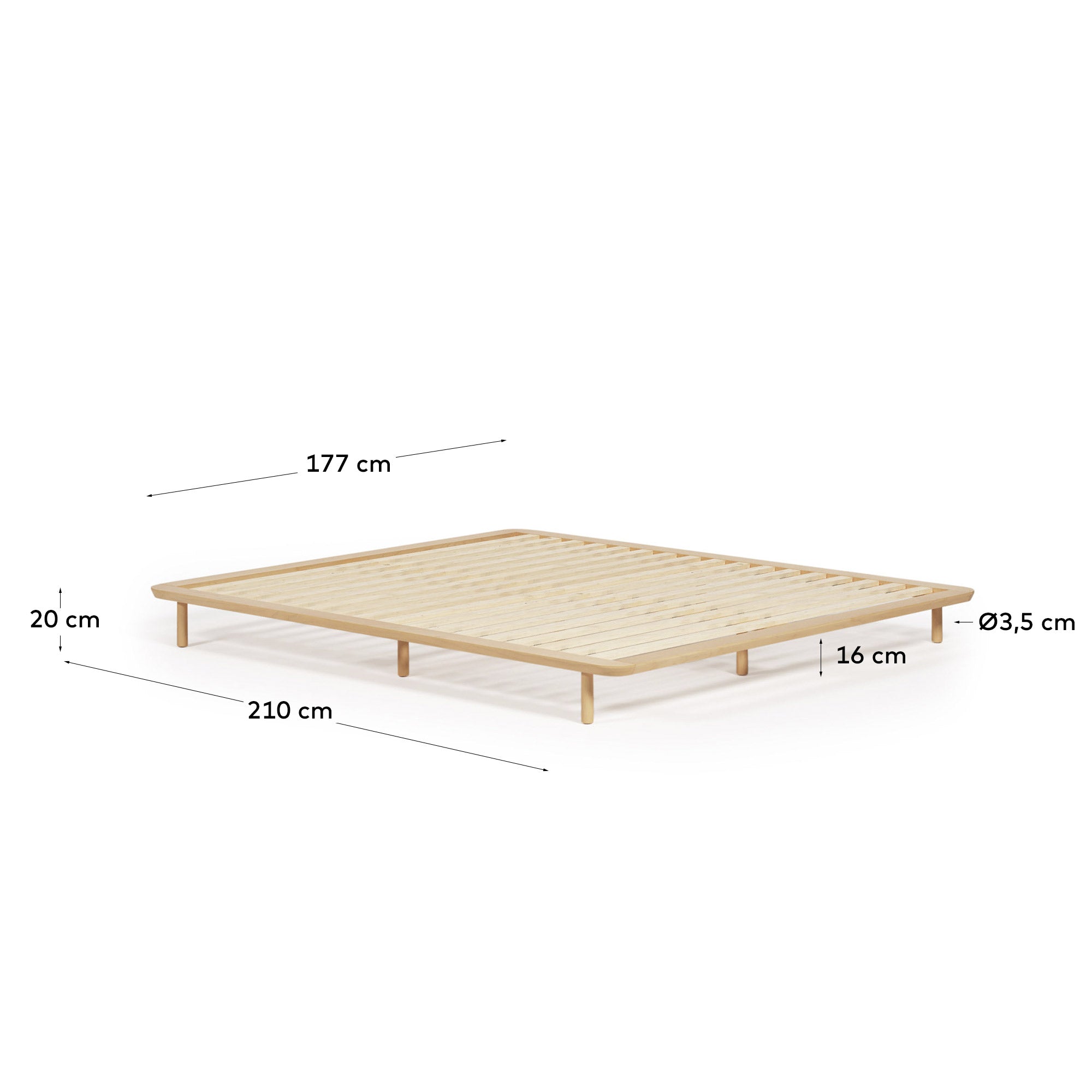 Anielle bed made from solid ash wood for a 160 x 200 cm mattress - Measurements